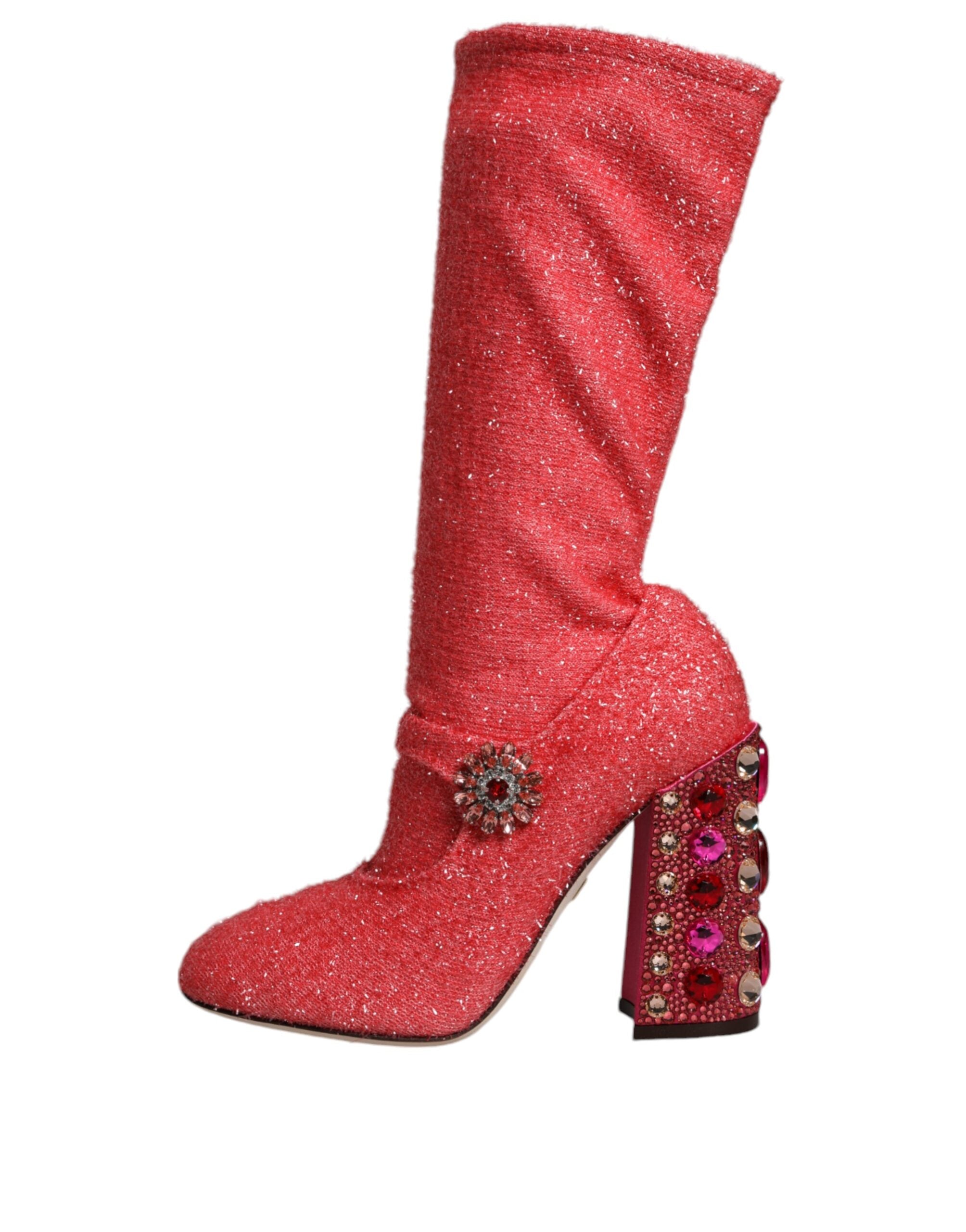 Dolce & Gabbana Pink Crystal Lurex Fantasy High Boots Shoes