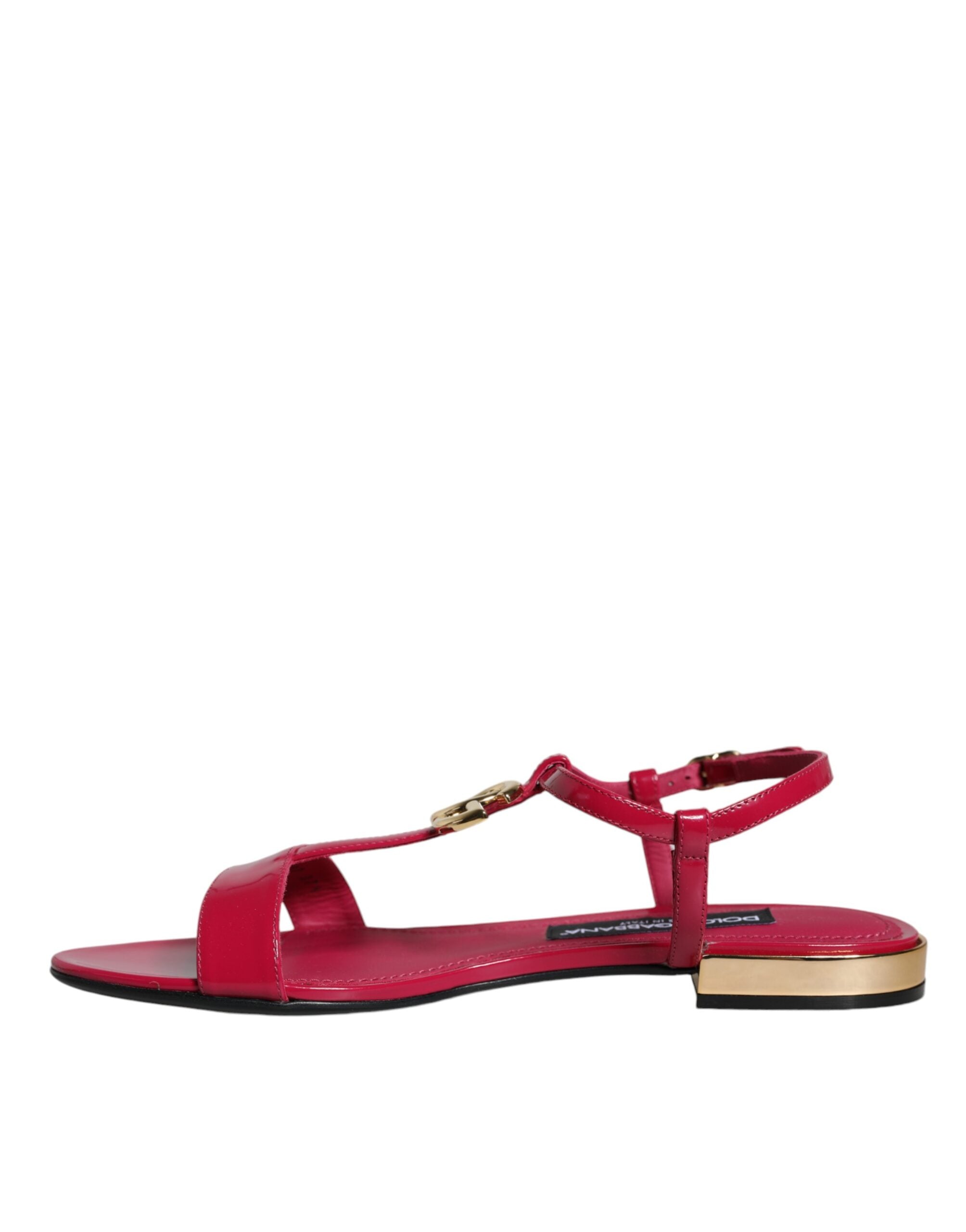 Dolce & Gabbana Red Leather Logo Ankle Strap Flats Sandals Shoes