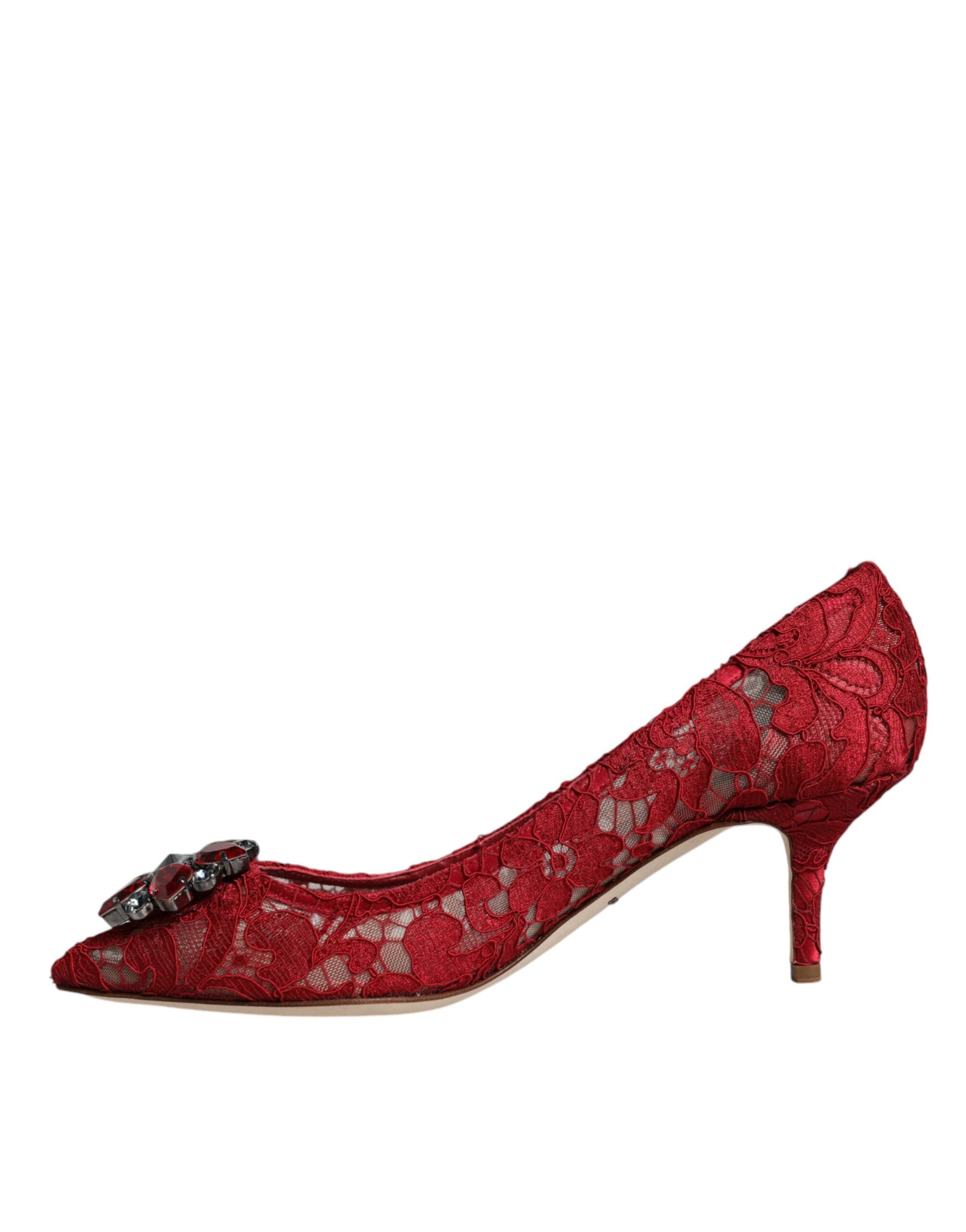 Dolce & Gabbana Red Taormina Lace Crystal Heels Pumps Shoes