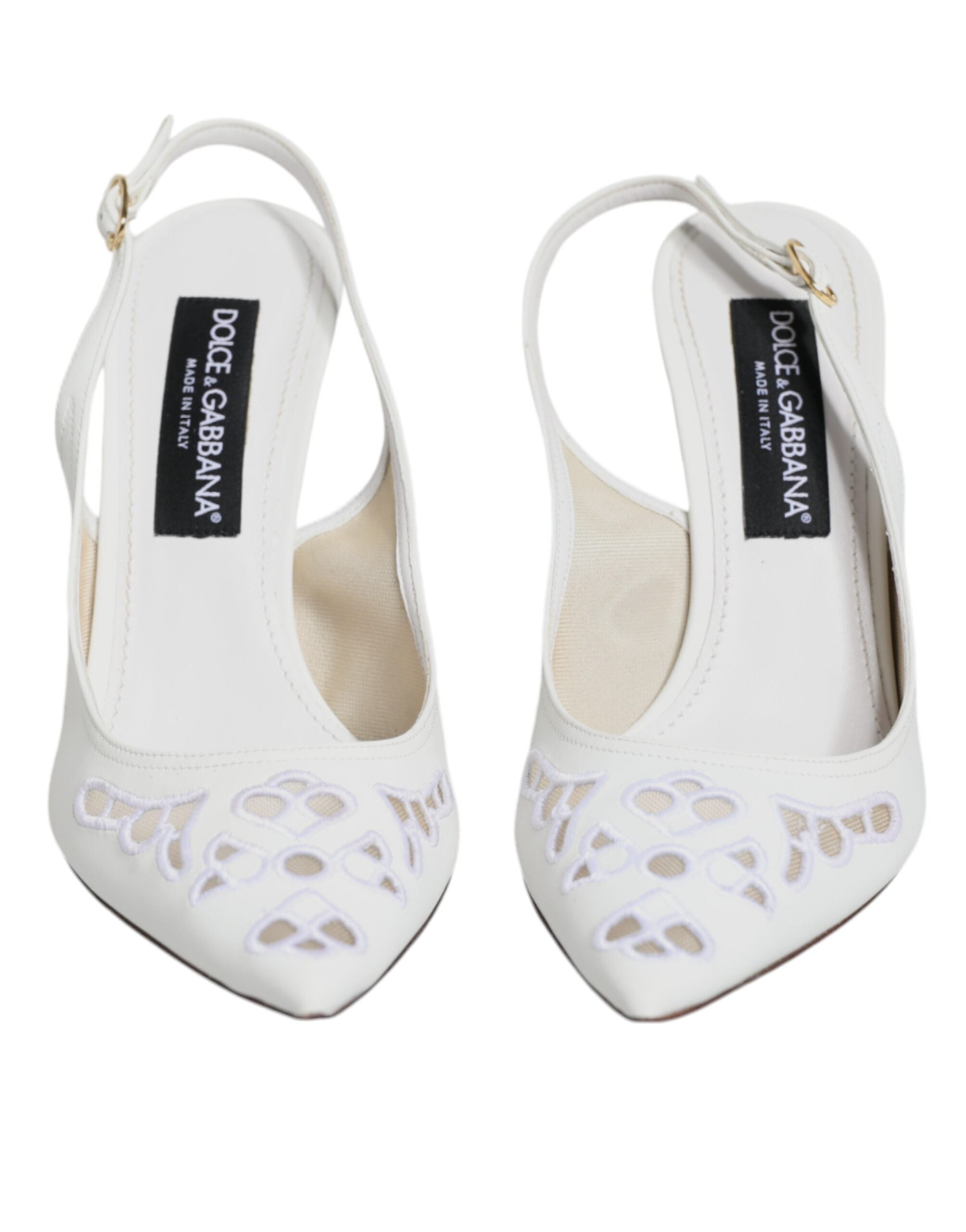 Dolce & Gabbana White Leather Stiletto Heels Slingback Shoes