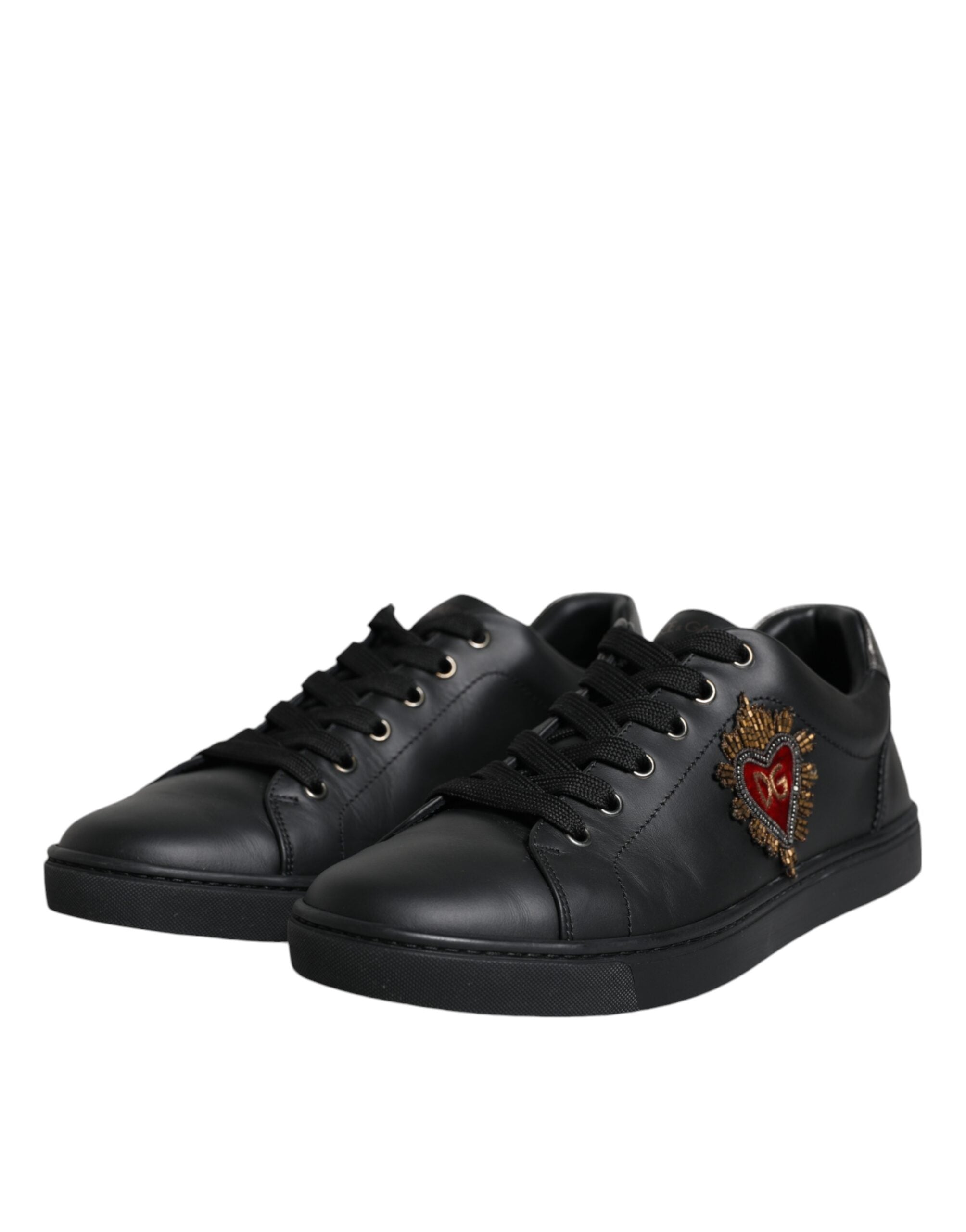 Dolce & Gabbana Μαύρα Δερμάτινα Sneakers με Καρδιά