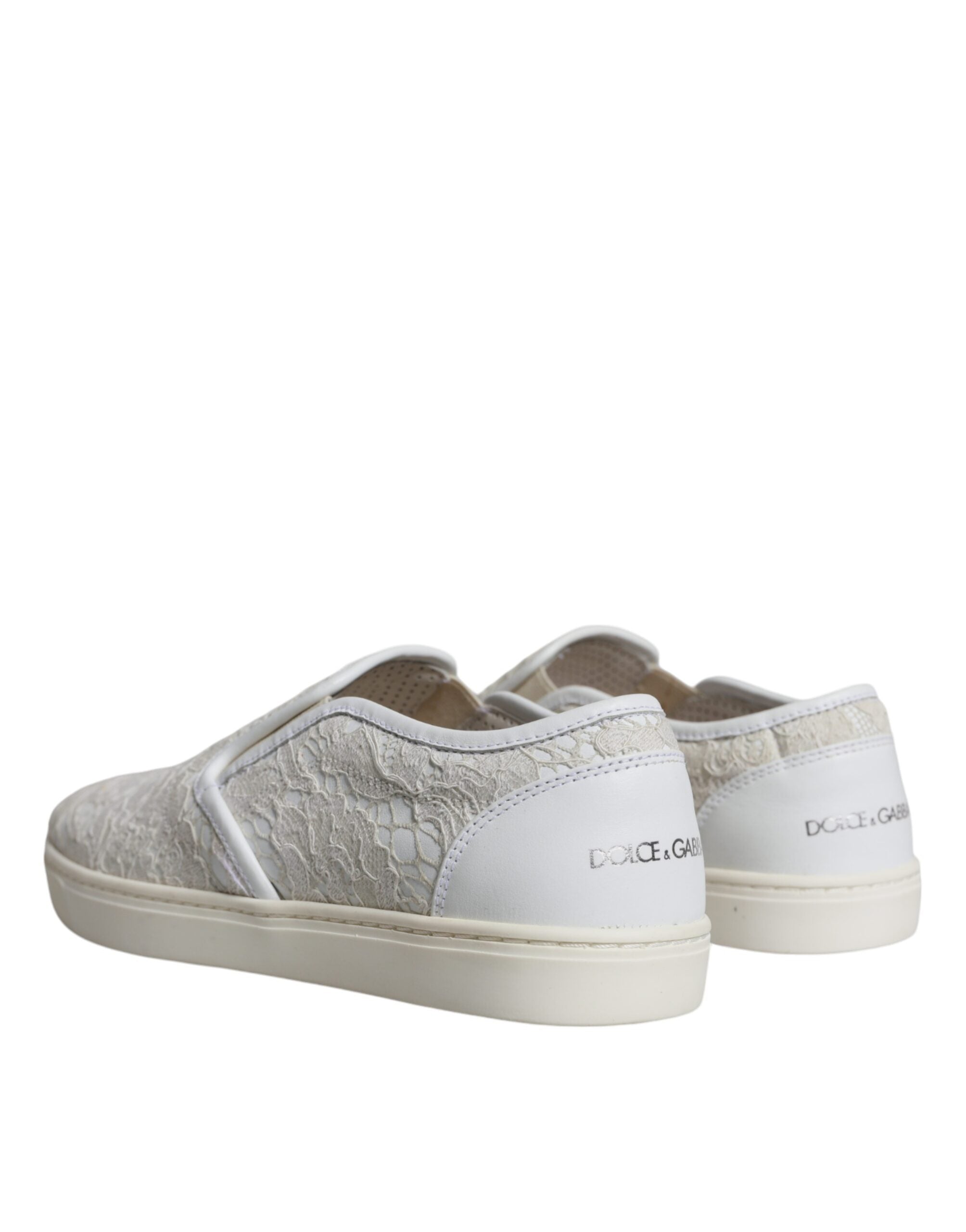 Dolce & Gabbana White Leather Lace Slip On Loafers Shoes