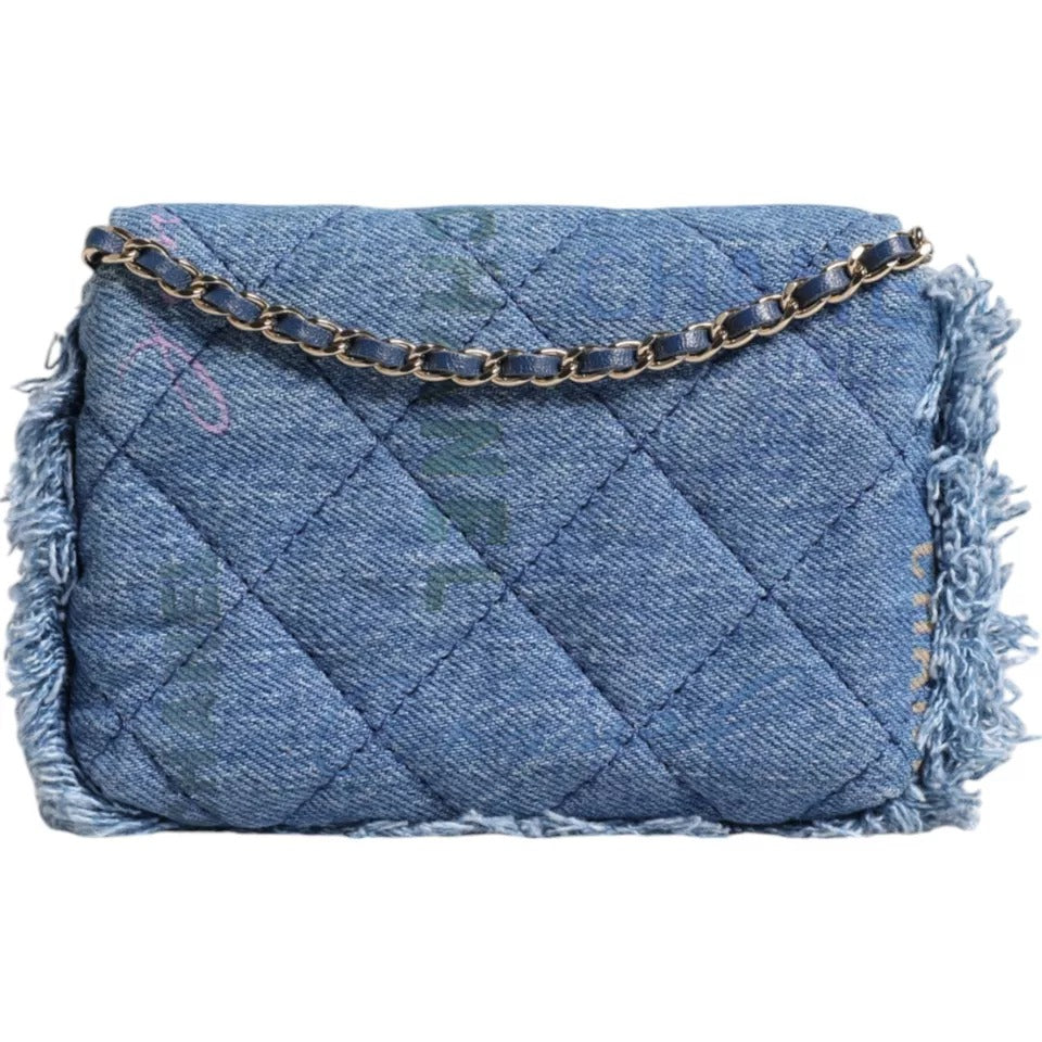 Chanel Denim Mood Flap Micro Logo Printed Fringed Τσάντα Ώμου