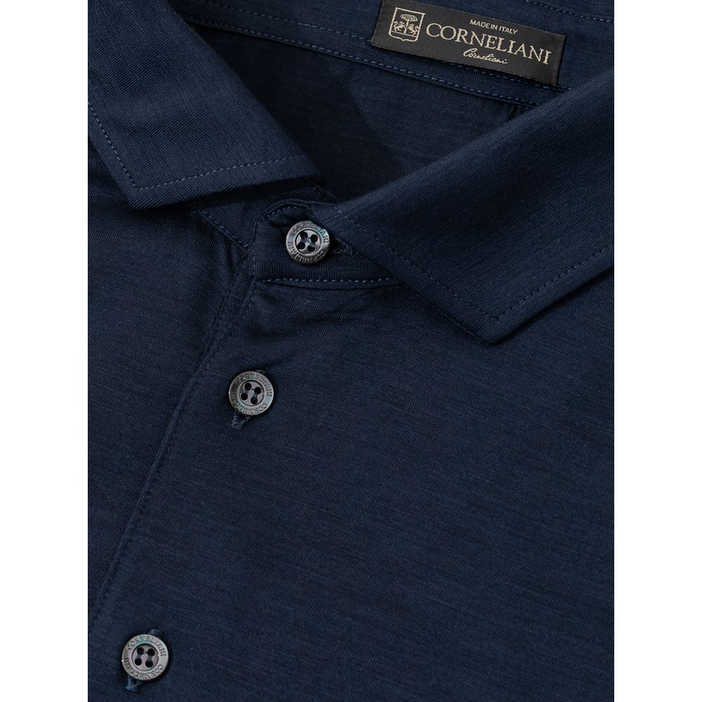 Corneliani Μπλε Μάλλινη Βερτζίνα Polo Μπλούζα