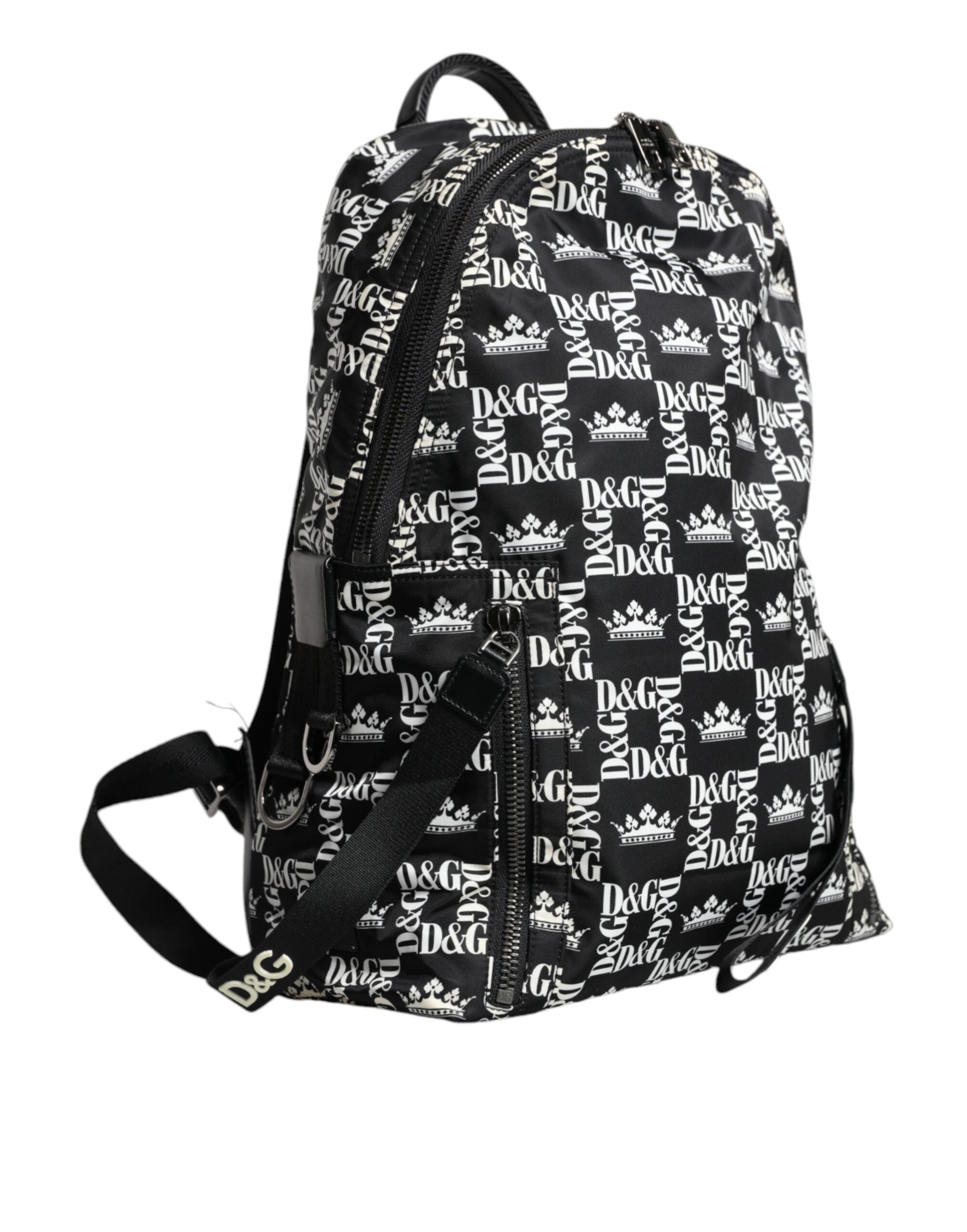 Dolce & Gabbana Μαύρο Λευκό DG Crown Logo Nylon Backpack Bag