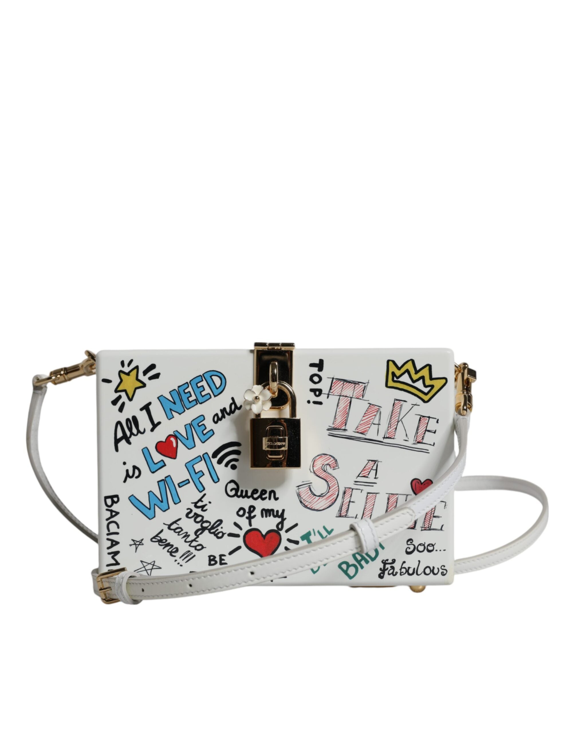 Dolce & Gabbana Λευκή Τσάντα Graffiti Print Clutch Ώμου