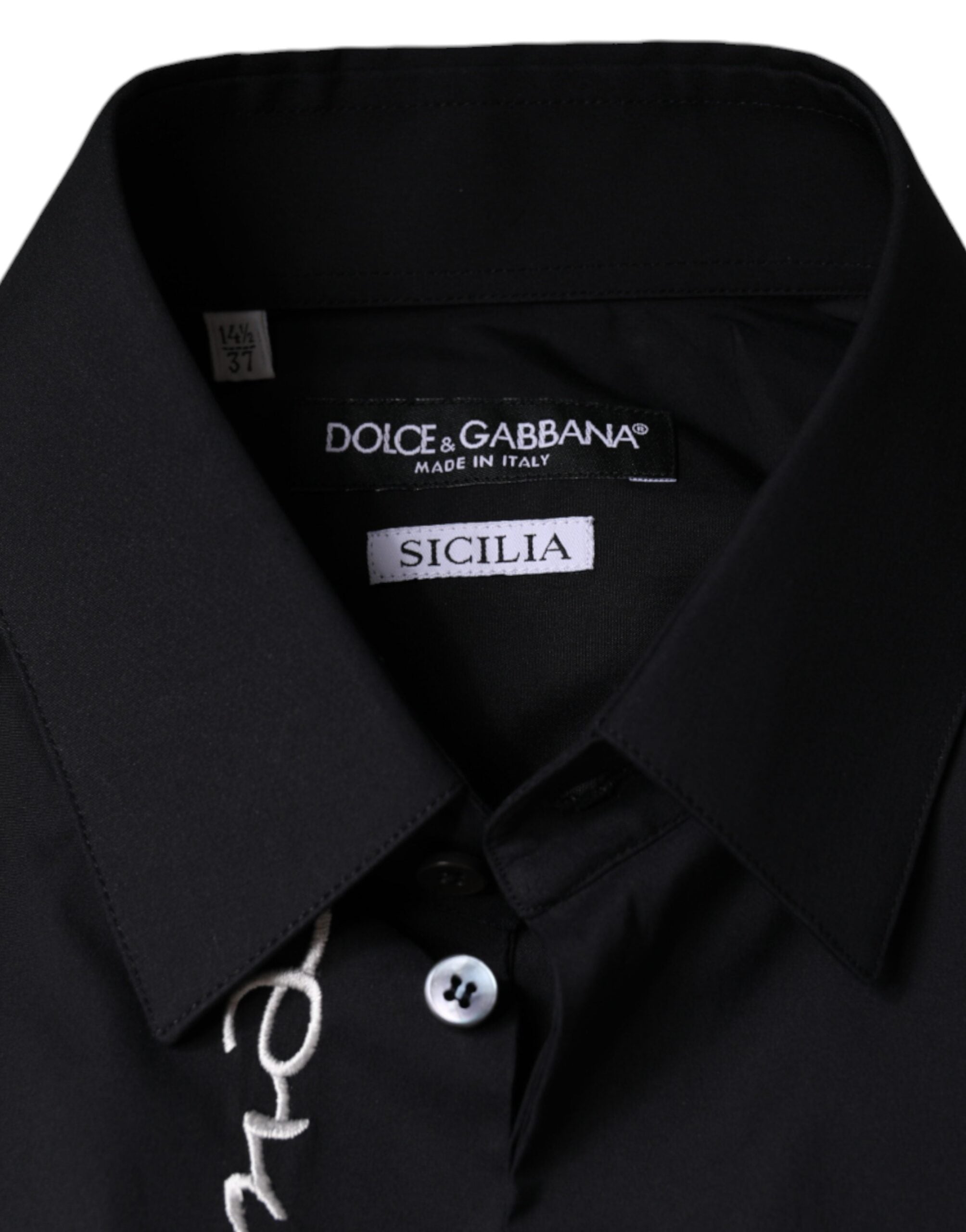 Dolce & Gabbana Μαύρο Πουκάμισο SICILIA με Κεντημένο Λογότυπο