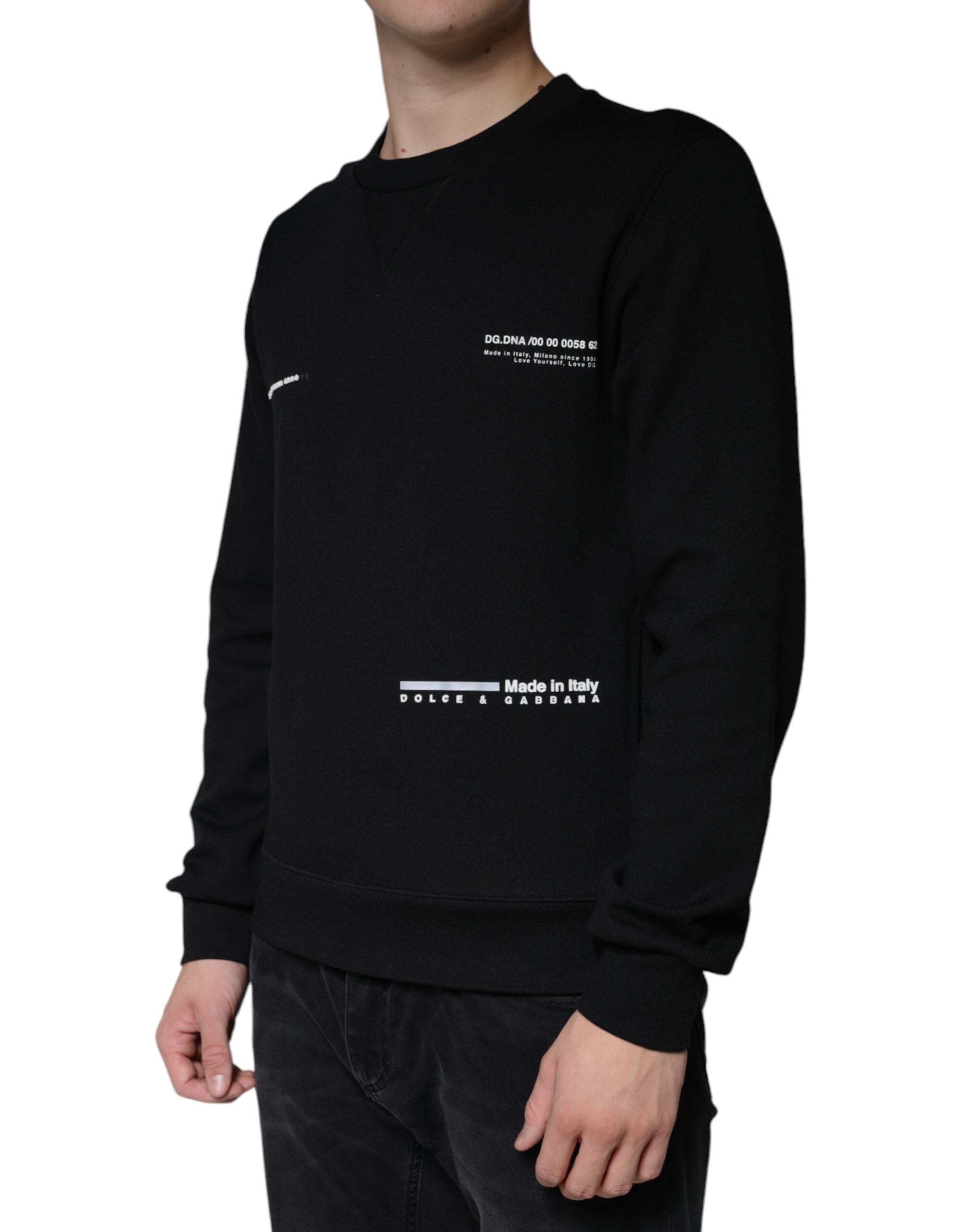 Dolce & Gabbana Μαύρο Μπλουζάκι Φούτερ με Λογότυπο CrewNeck