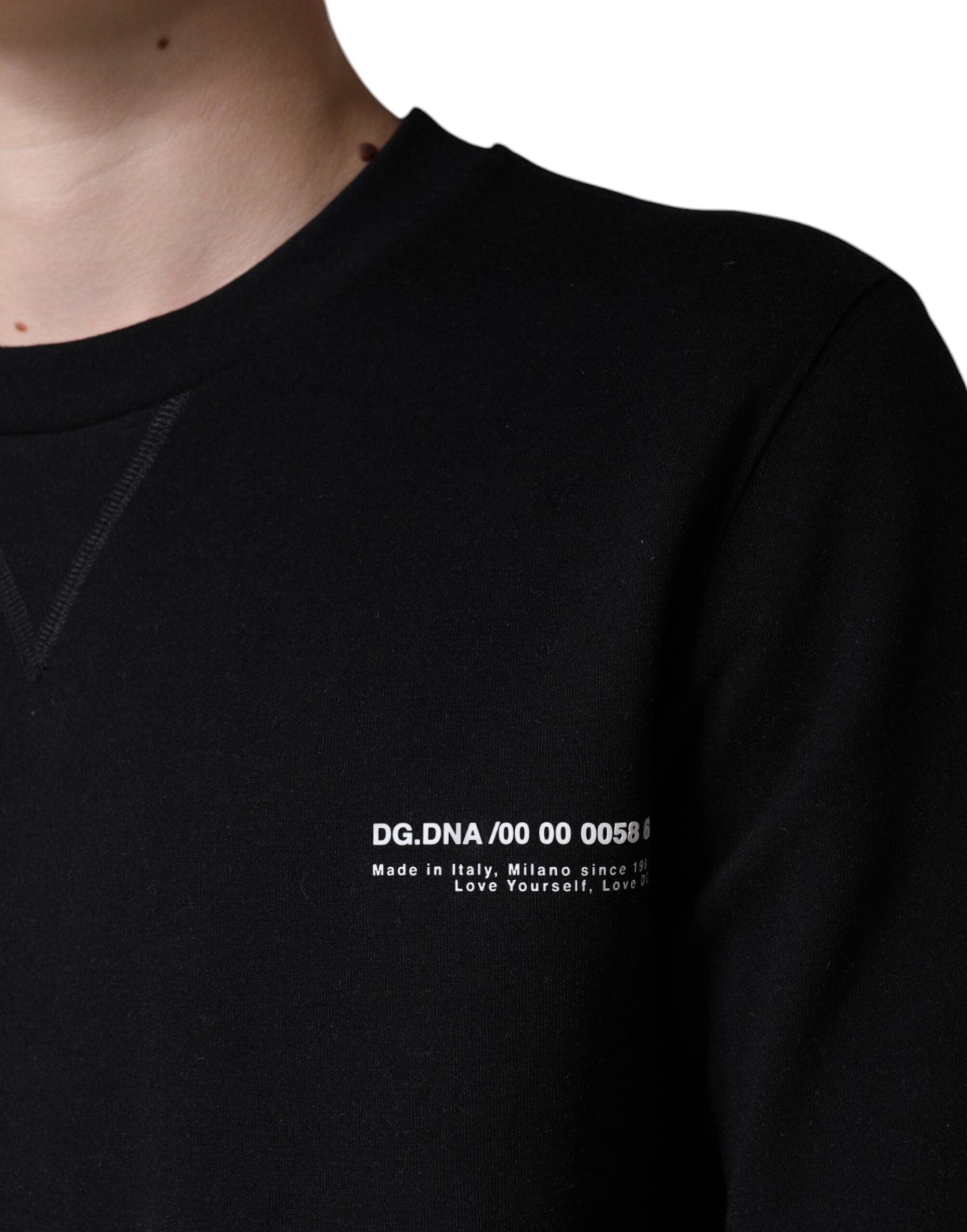 Dolce & Gabbana Μαύρο Μπλουζάκι Φούτερ με Λογότυπο CrewNeck