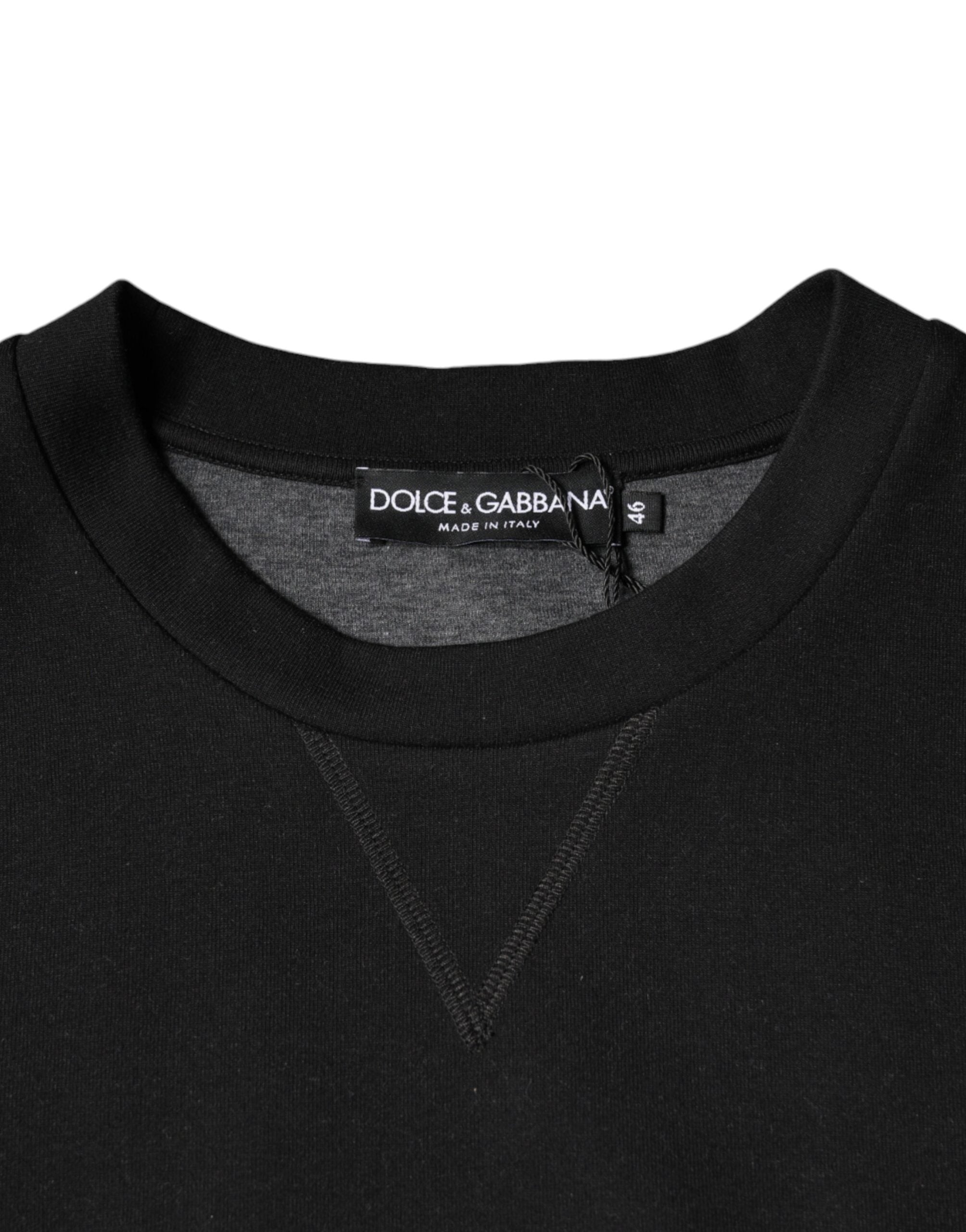 Dolce & Gabbana Μαύρο Μπλουζάκι Φούτερ με Λογότυπο CrewNeck