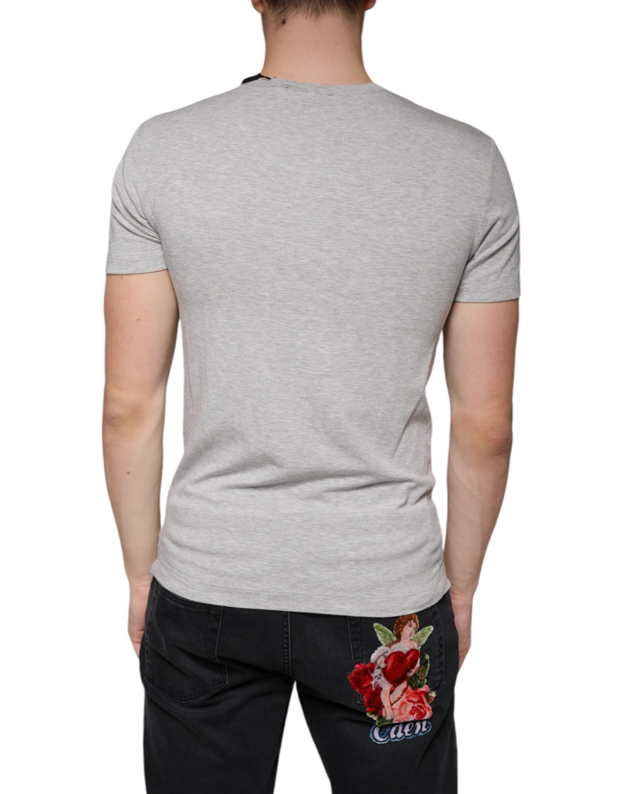 Dolce & Gabbana Γκρι T-shirt με Εκτύπωση Λογοτύπου Crewneck Κοντομάνικο