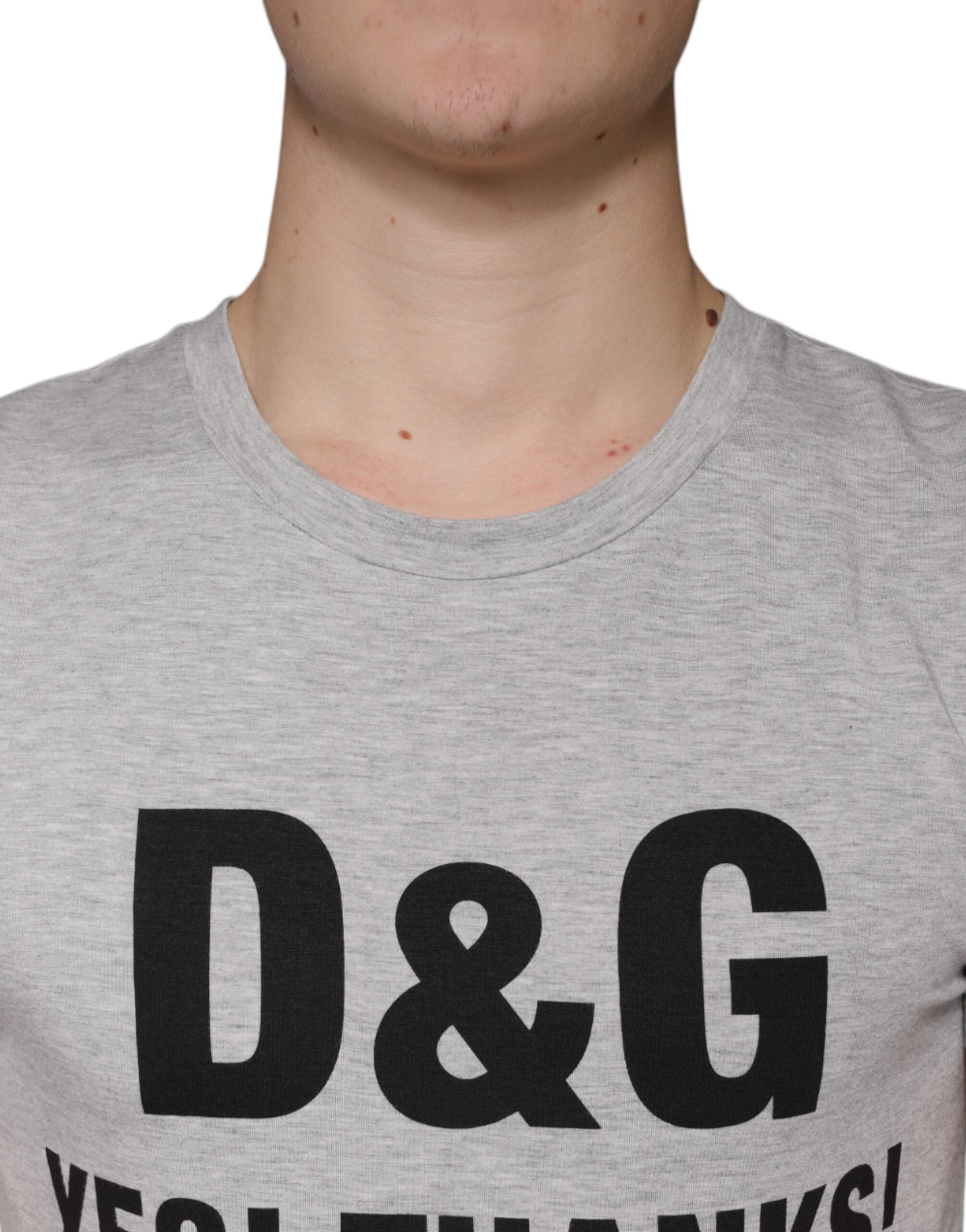 Dolce & Gabbana Γκρι T-shirt με Εκτύπωση Λογοτύπου Crewneck Κοντομάνικο