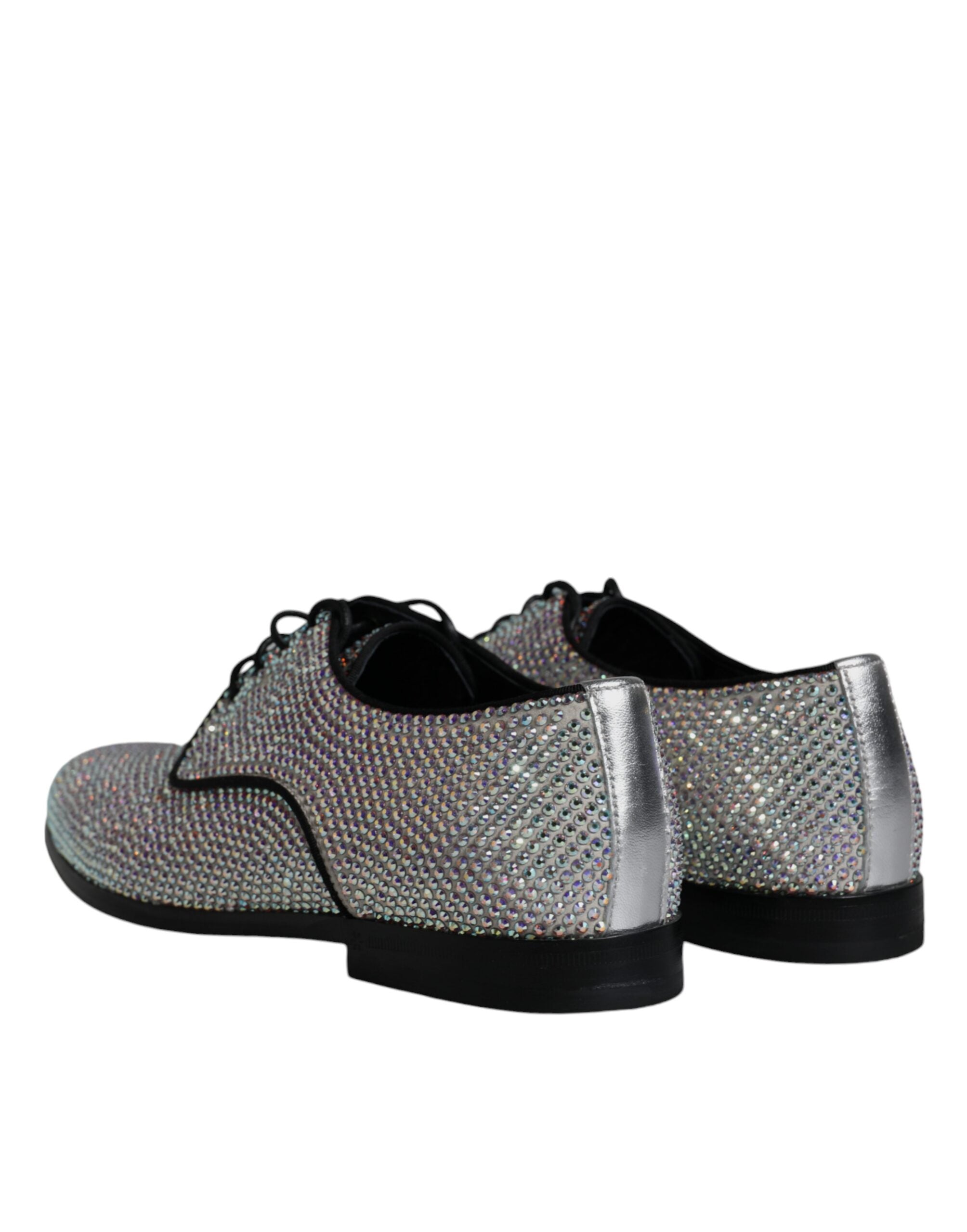 Dolce & Gabbana Silver Leather Rhinestones Derby Dress Shoes