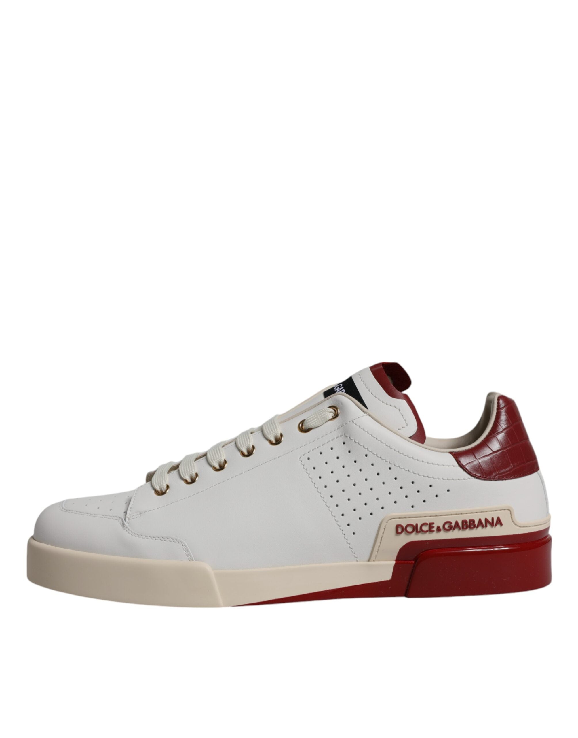 Dolce & Gabbana Άσπρα Κόκκινα Δερμάτινα Sneakers με Διάτρηση