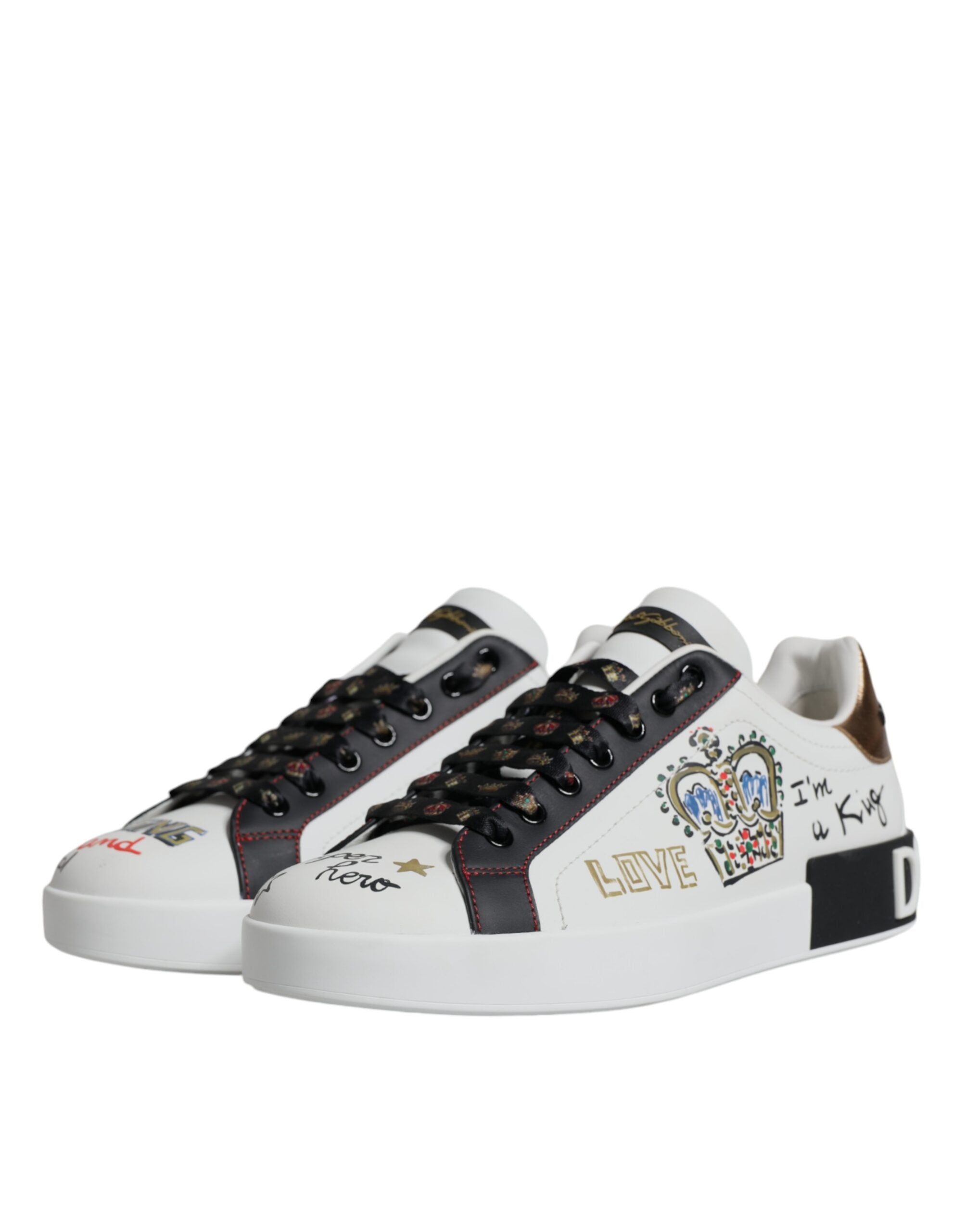 Dolce & Gabbana Λευκά Δερμάτινα Παπούτσια Sneakers με Διακοσμημένο Στέμμα