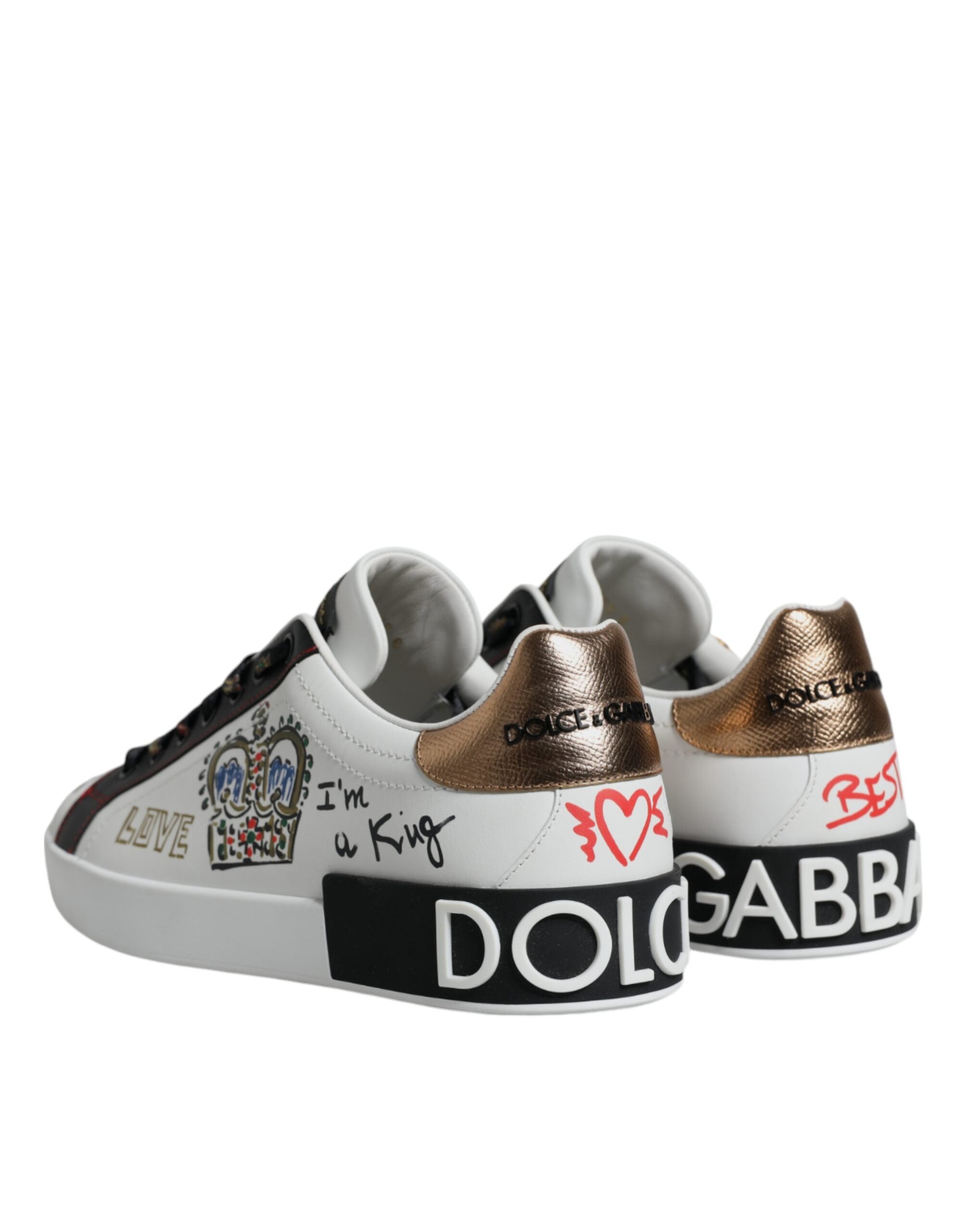 Dolce & Gabbana Λευκά Δερμάτινα Παπούτσια Sneakers με Διακοσμημένο Στέμμα