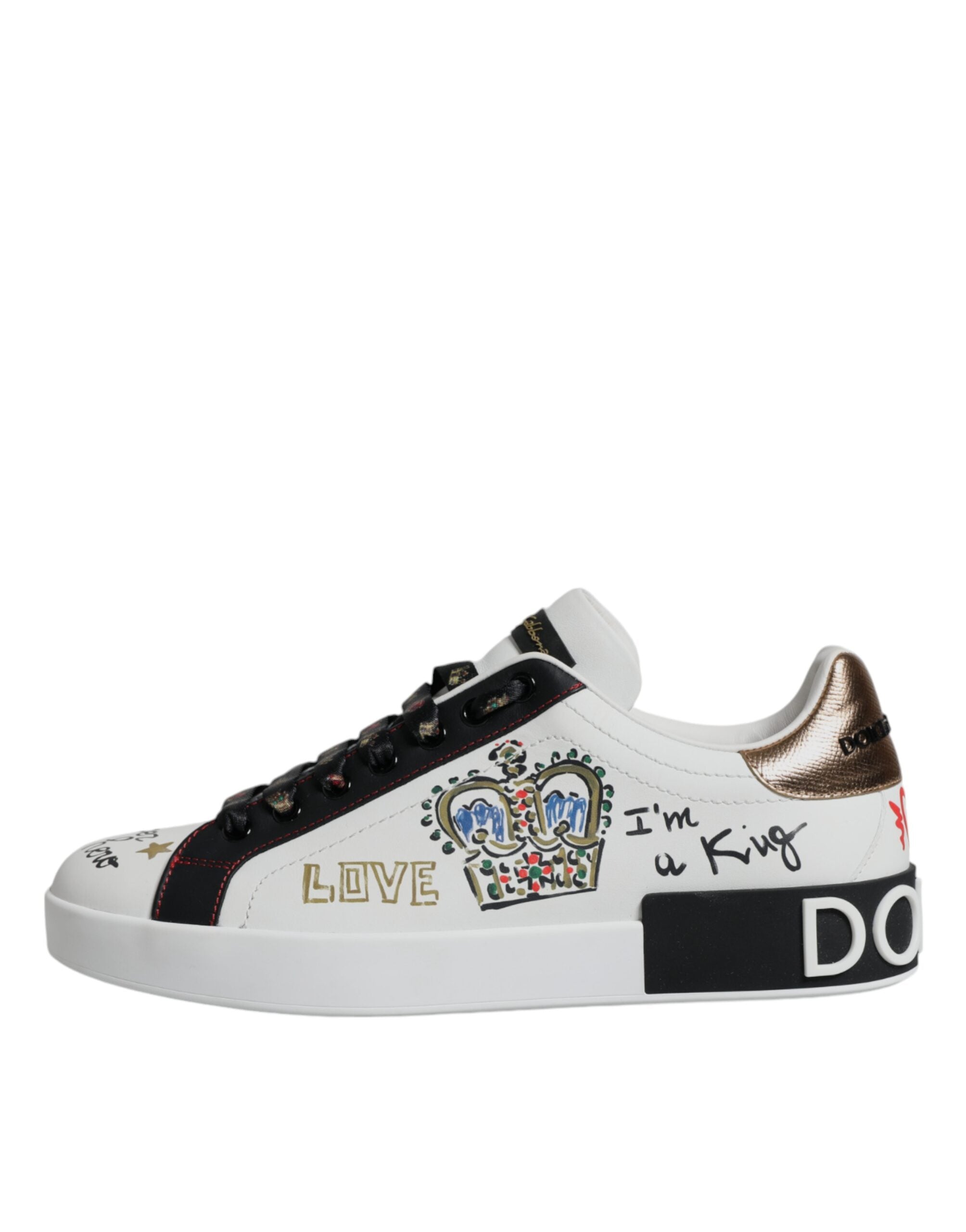 Dolce & Gabbana Λευκά Δερμάτινα Παπούτσια Sneakers με Διακοσμημένο Στέμμα