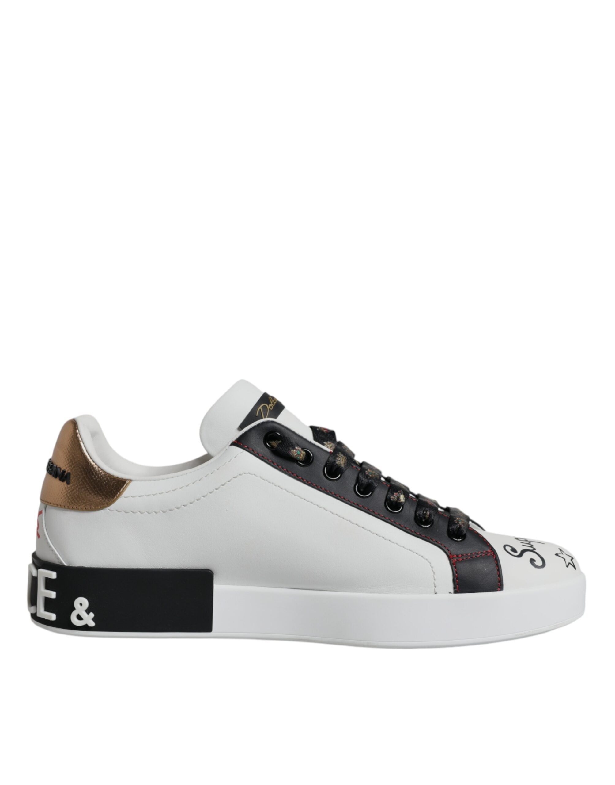 Dolce & Gabbana Λευκά Δερμάτινα Παπούτσια Sneakers με Διακοσμημένο Στέμμα