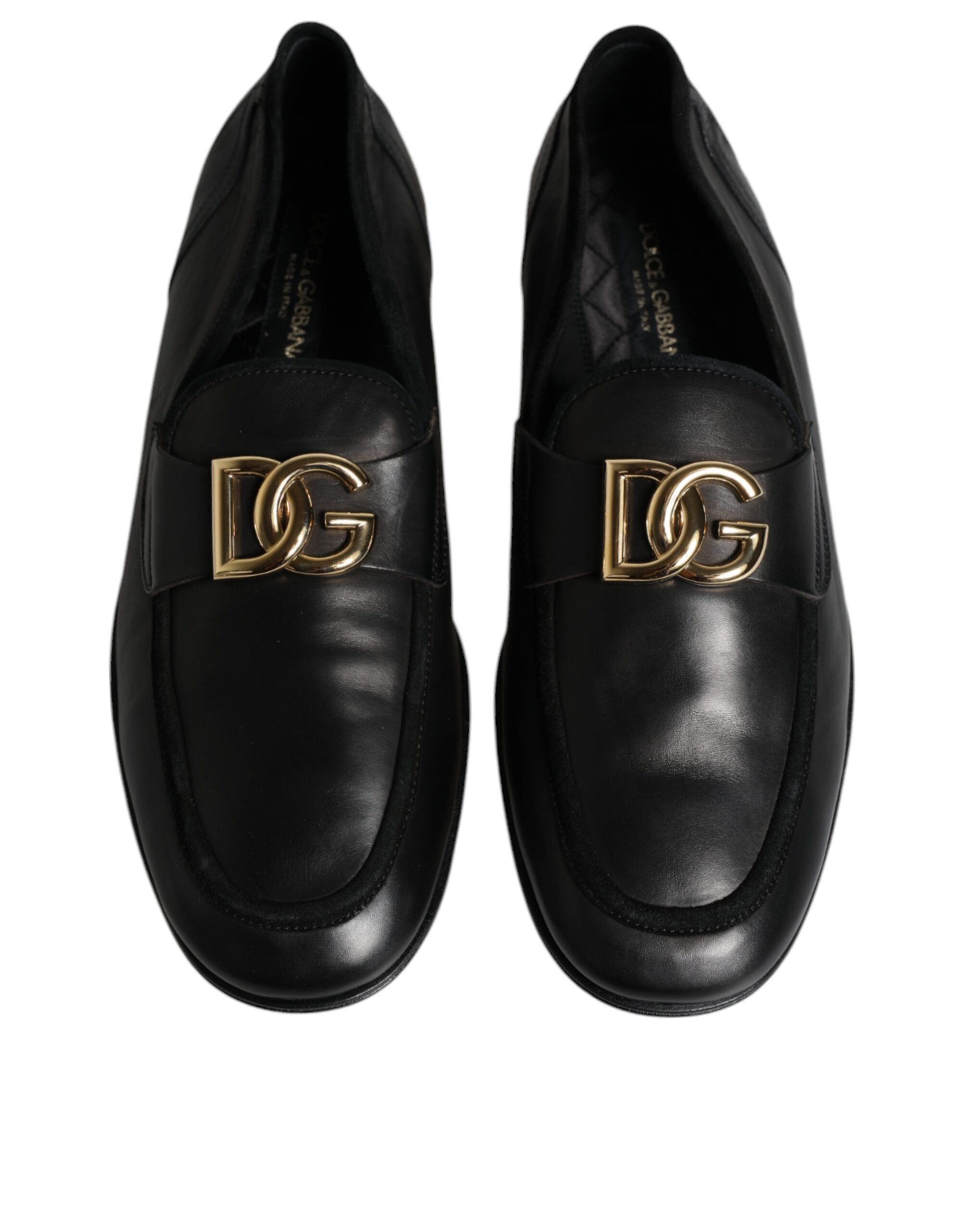 Dolce & Gabbana Μαύρα Δερμάτινα Μοκασίνια Logo Slip On Παπούτσια