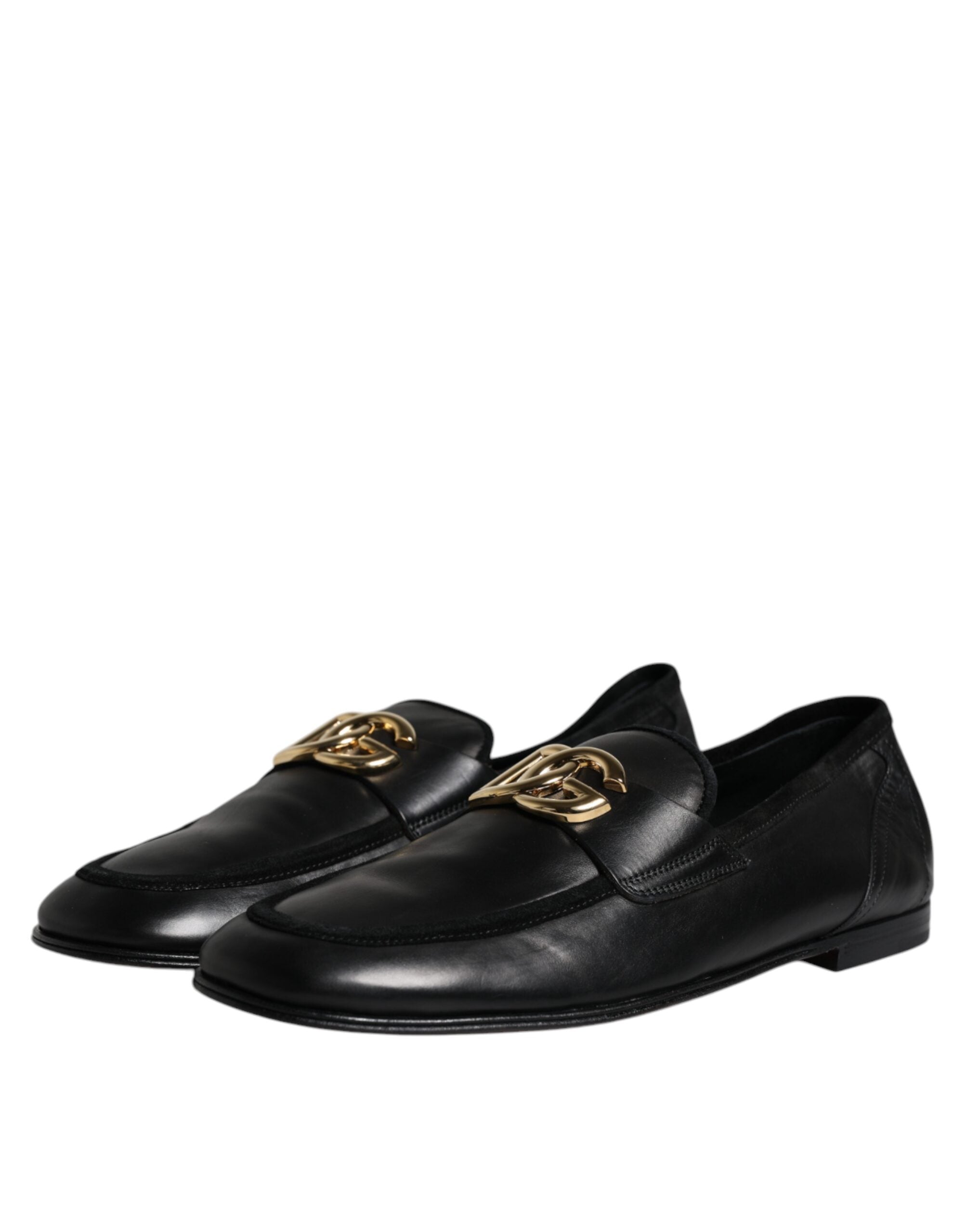 Dolce & Gabbana Μαύρα Δερμάτινα Μοκασίνια Logo Slip On Παπούτσια