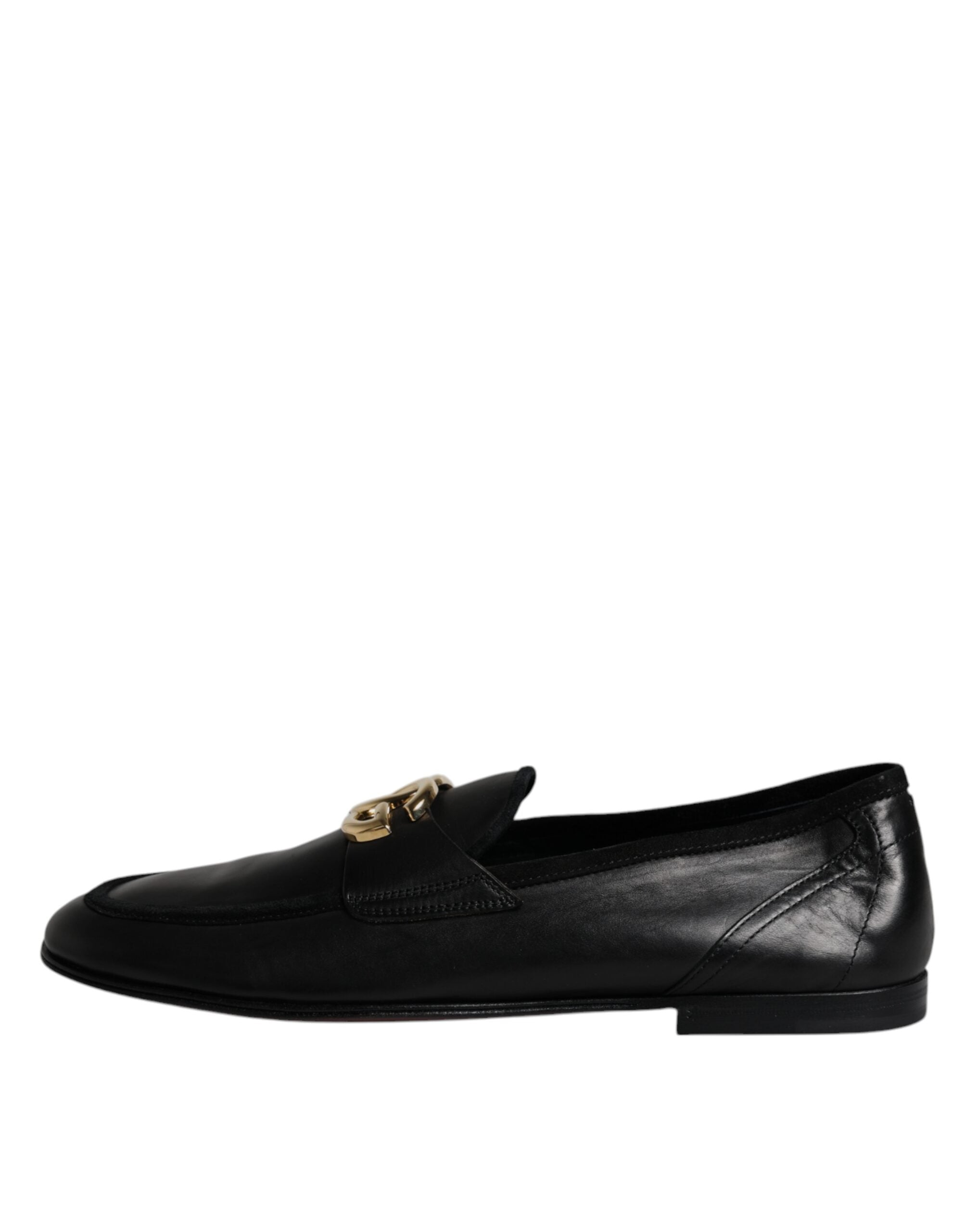 Dolce & Gabbana Μαύρα Δερμάτινα Μοκασίνια Logo Slip On Παπούτσια