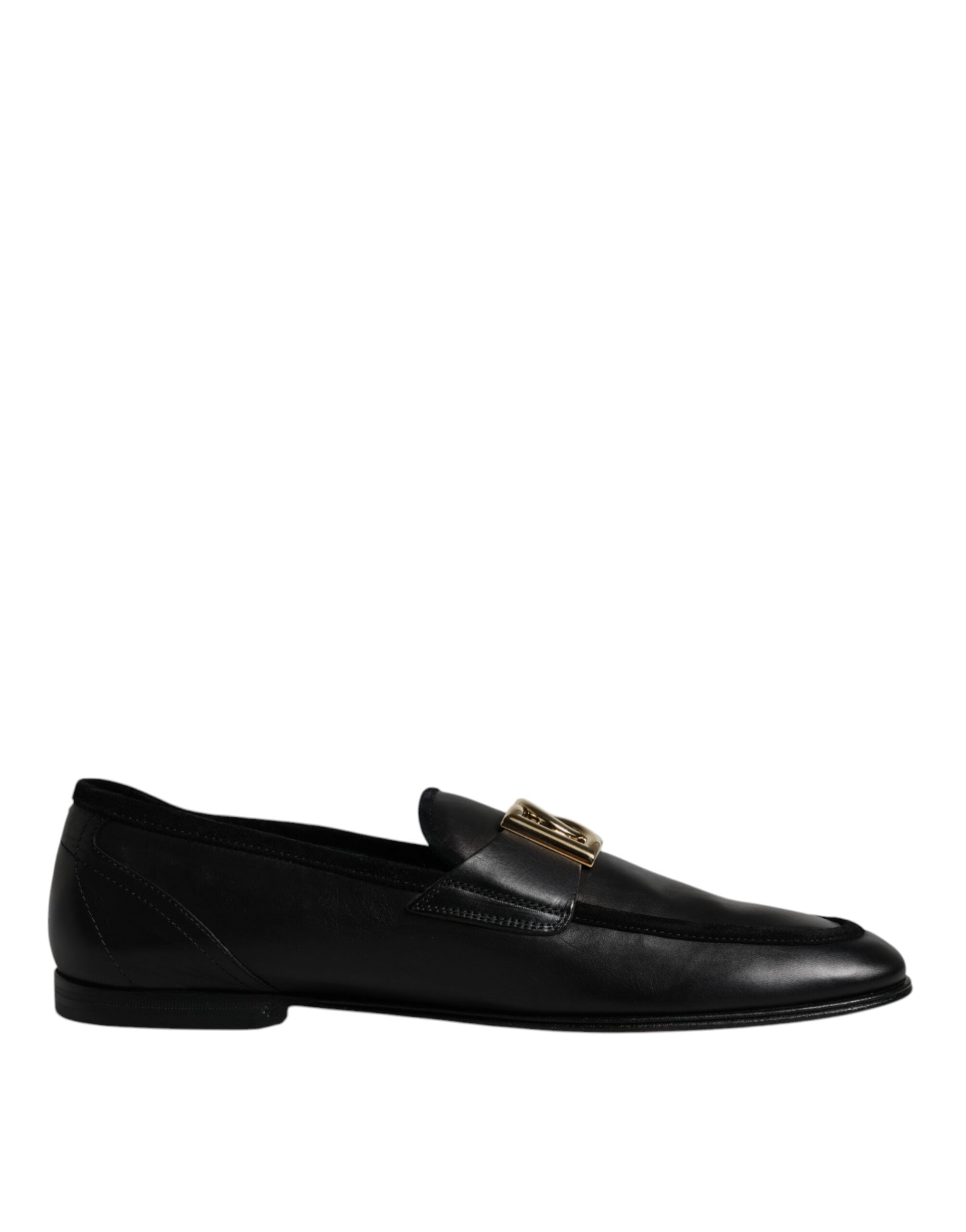 Dolce & Gabbana Μαύρα Δερμάτινα Μοκασίνια Logo Slip On Παπούτσια