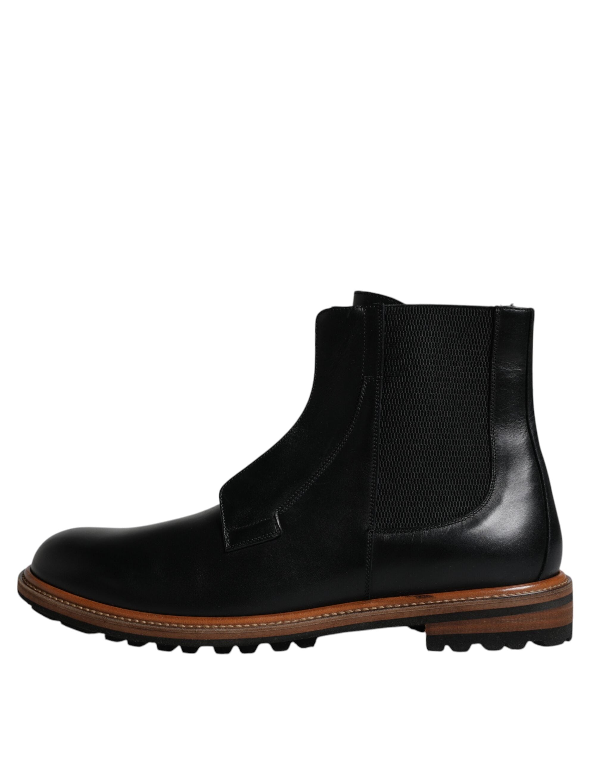 Dolce & Gabbana Black Leather Chelsea Mid Calf Men Boots Shoes