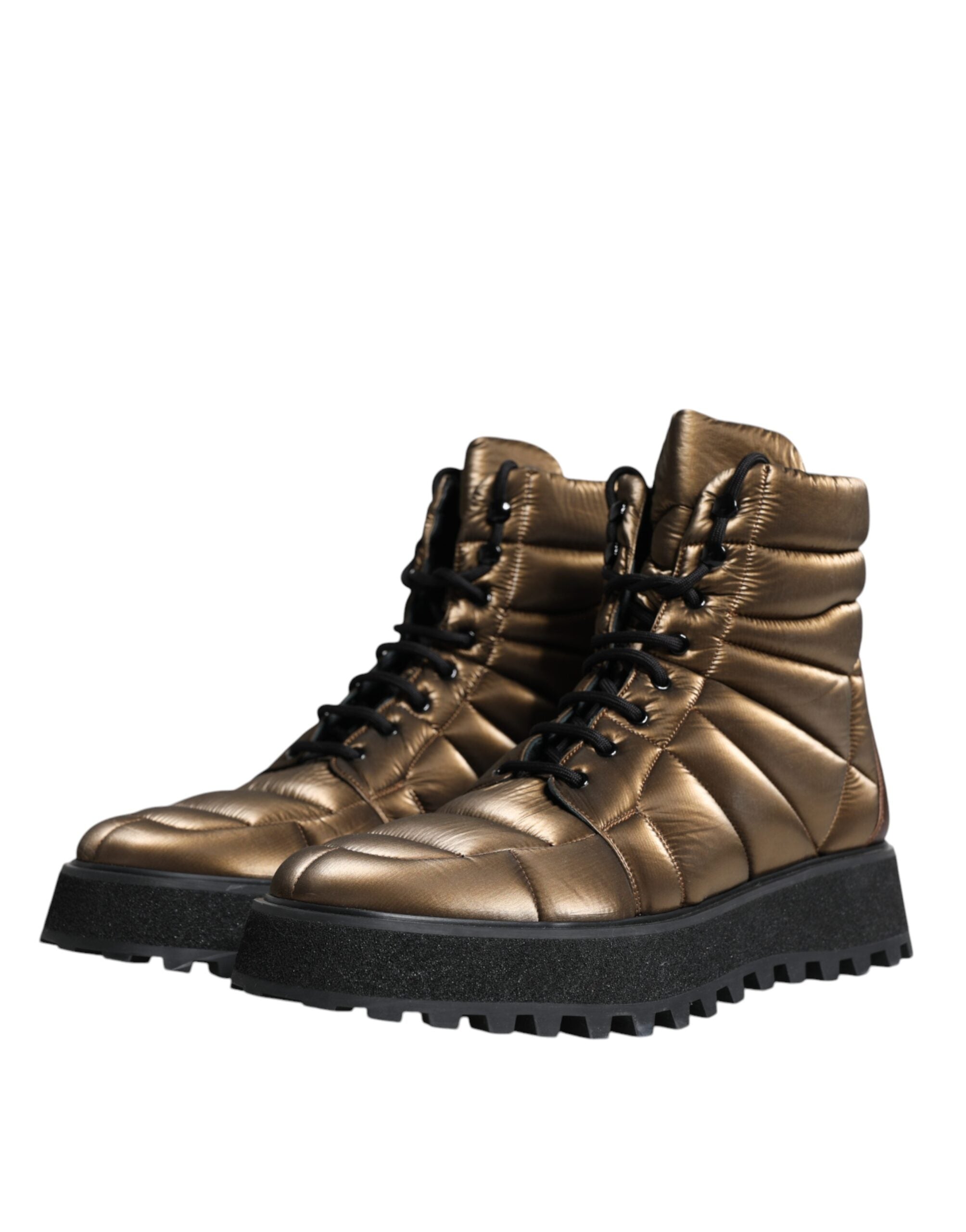 Dolce & Gabbana Bronze Padded Mid Calf Lace Up Boots Shoes