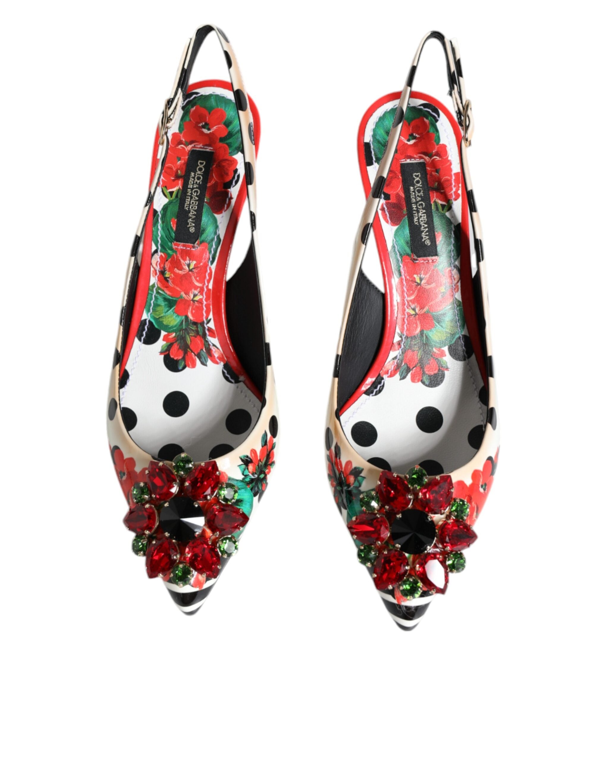 Dolce & Gabbana Multicolor Leather Crystal Heels Slingback Shoes