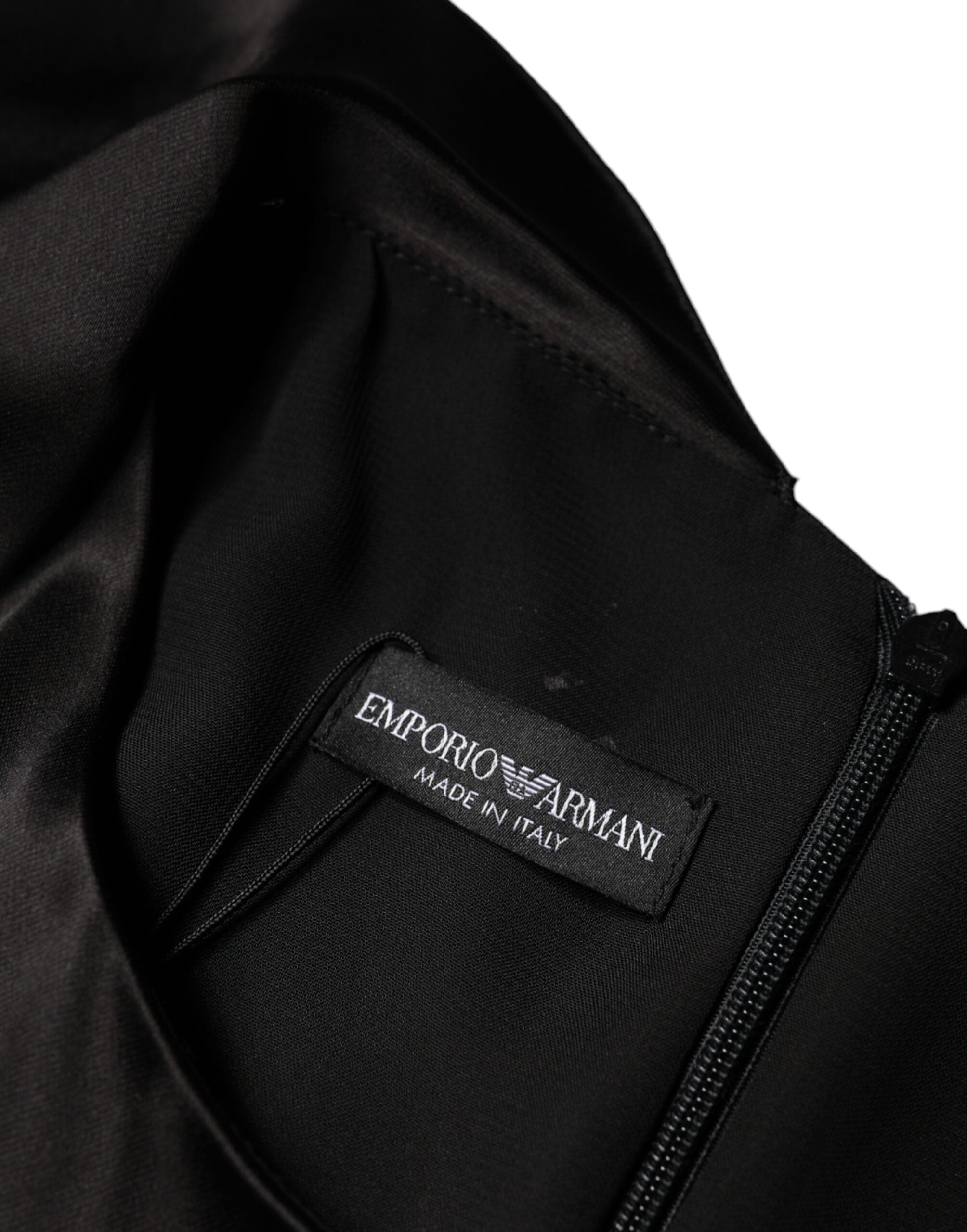 Emporio Armani Μαύρο Σατέν Φόρεμα με Μακριά Μανίκια Κλασικό Μίνι