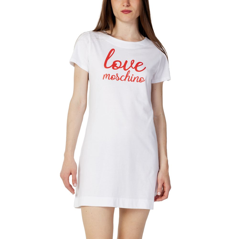 Love Moschino Λευκό Βαμβακερό Φόρεμα