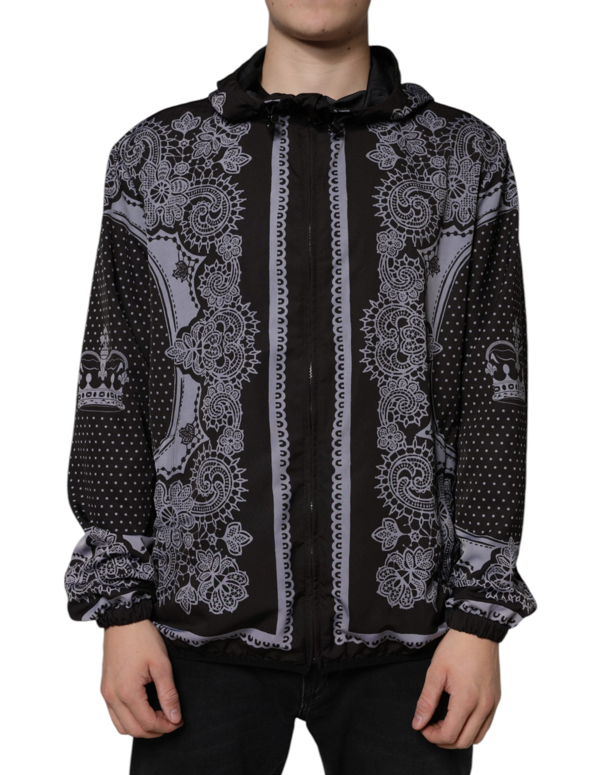 Dolce & Gabbana Μαύρο Bandana Hooded Full Zip Bomber Jacket