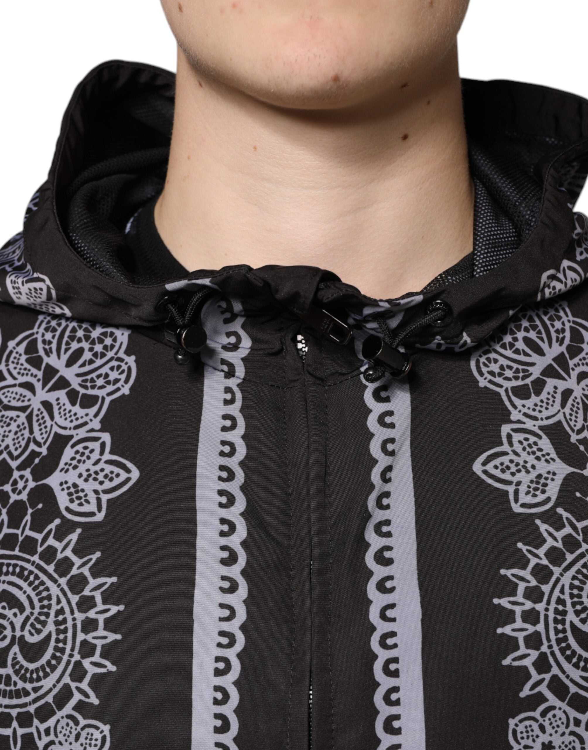 Dolce & Gabbana Μαύρο Bandana Hooded Full Zip Bomber Jacket