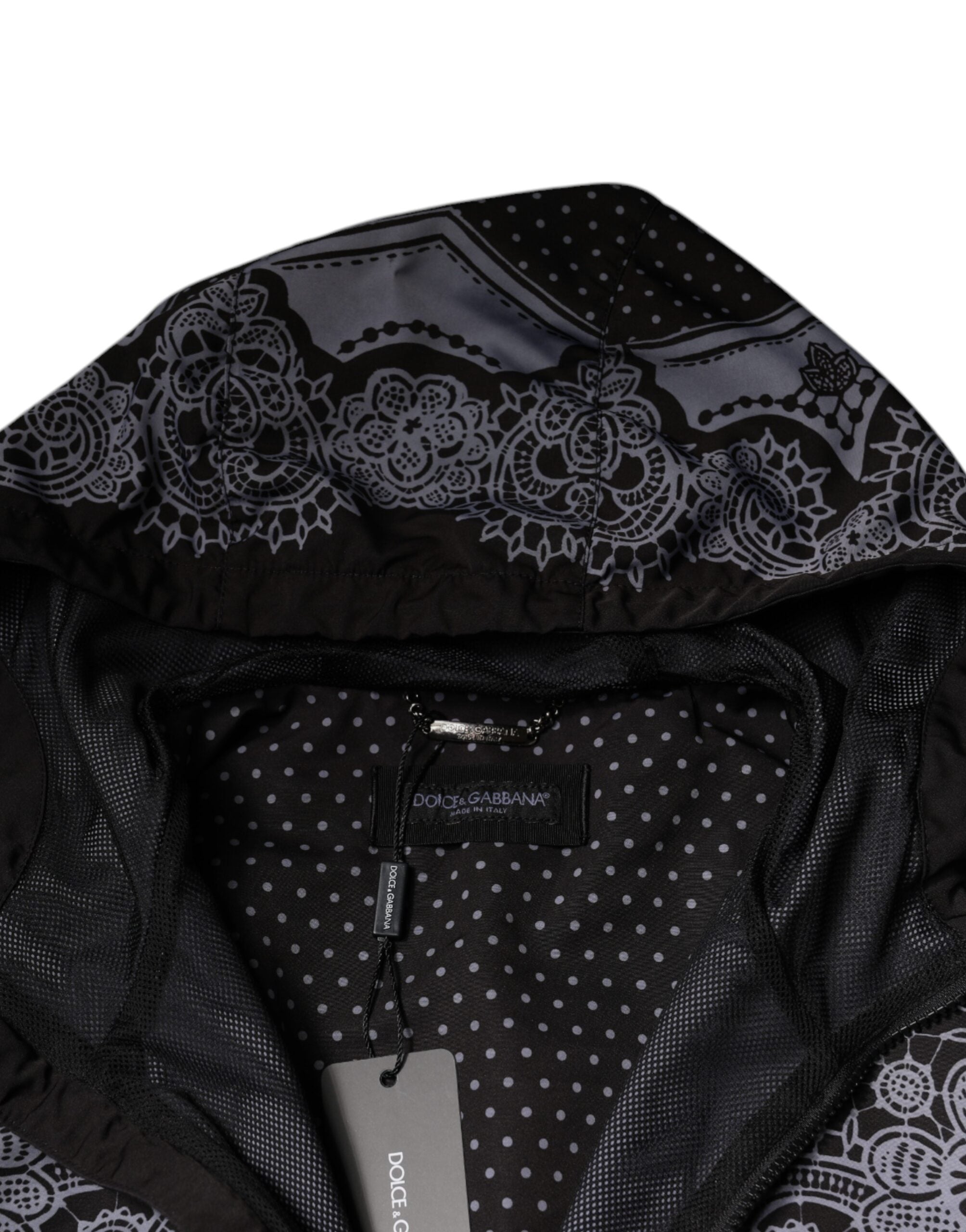 Dolce & Gabbana Μαύρο Bandana Hooded Full Zip Bomber Jacket