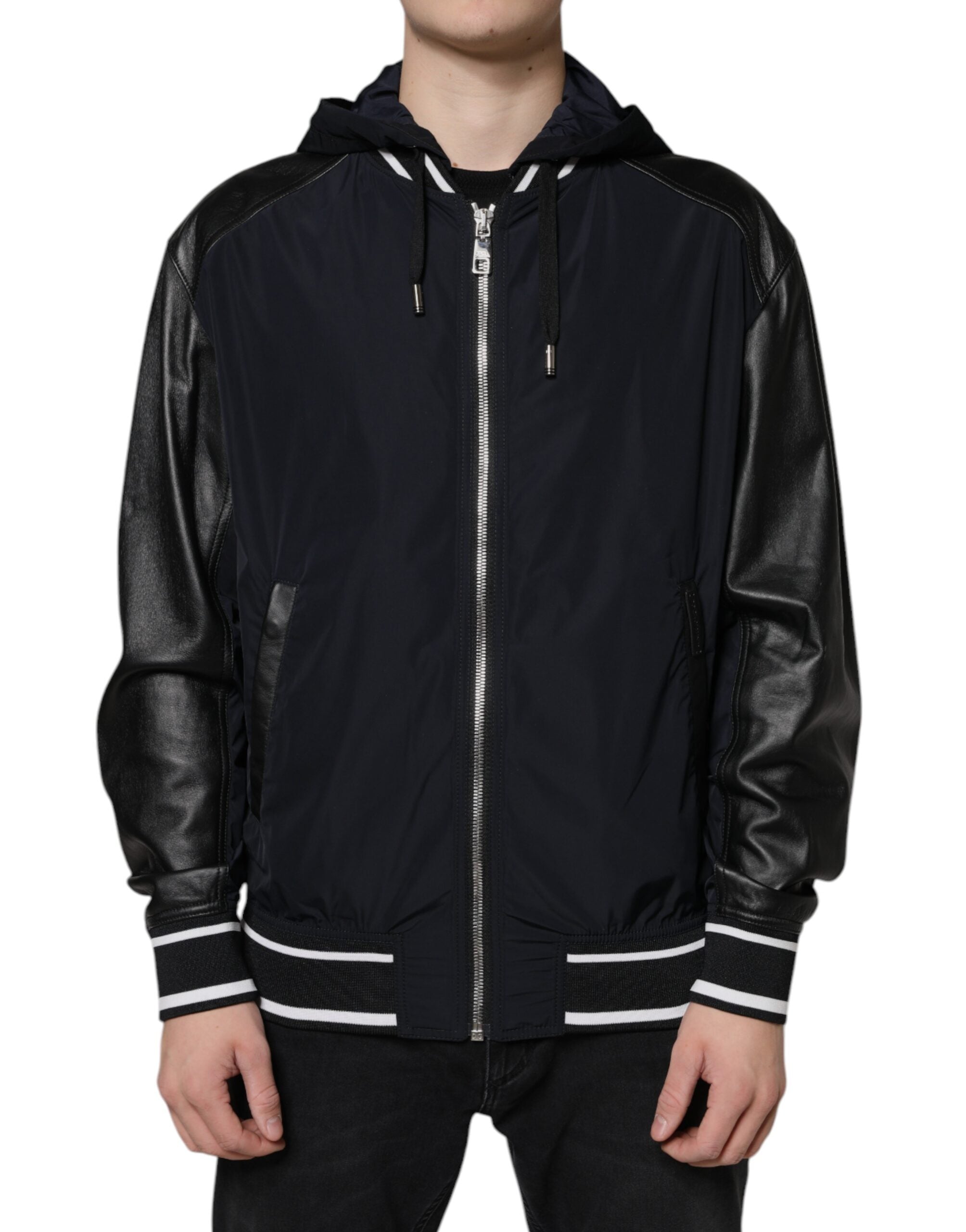 Dolce & Gabbana Μαύρο Ανδρικό Hooded Full Zip Bomber Jacket