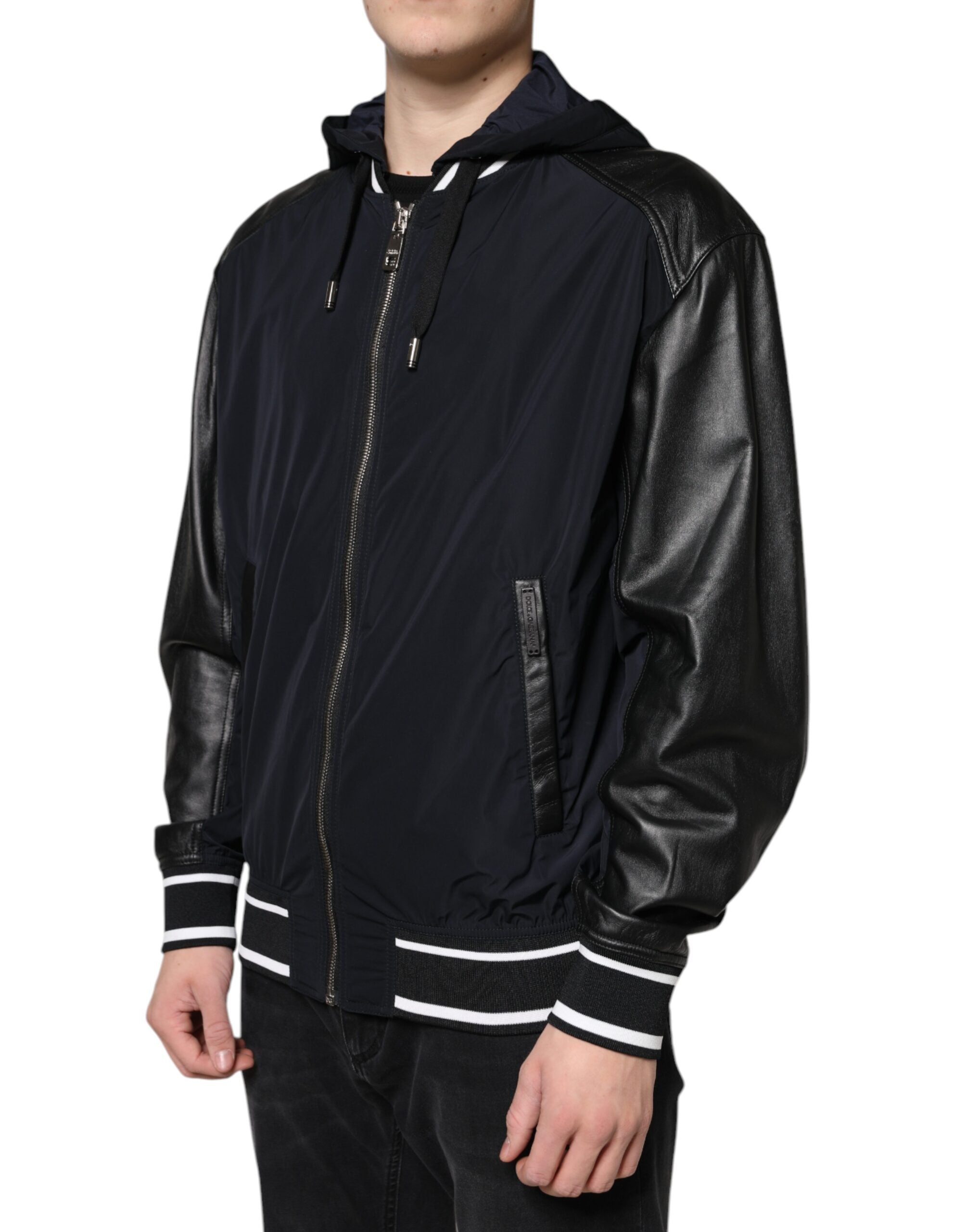 Dolce & Gabbana Μαύρο Ανδρικό Hooded Full Zip Bomber Jacket