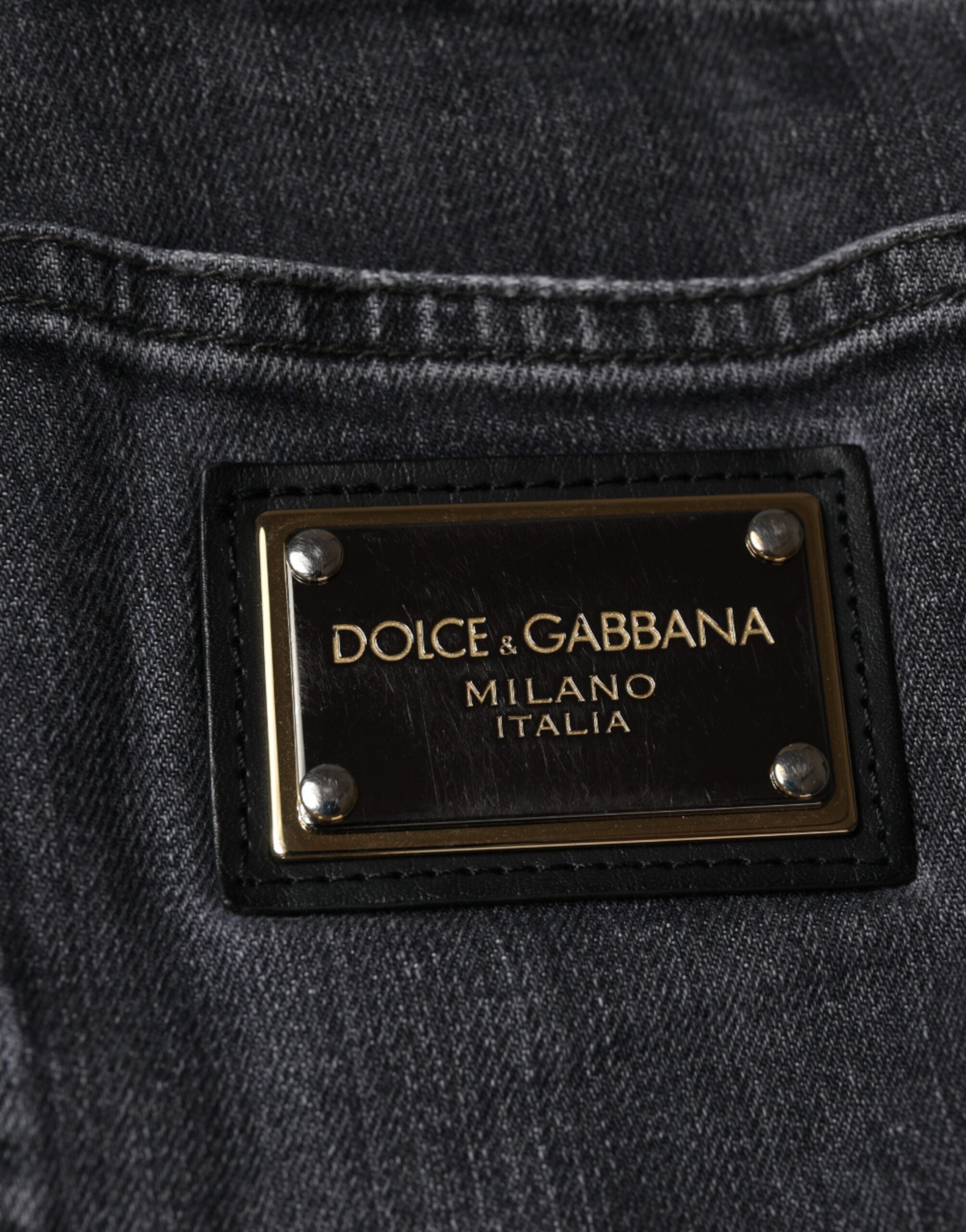 Dolce & Gabbana Σκούρα Γκρι Σκισμένα Βαμβακερά Στενά Τζιν