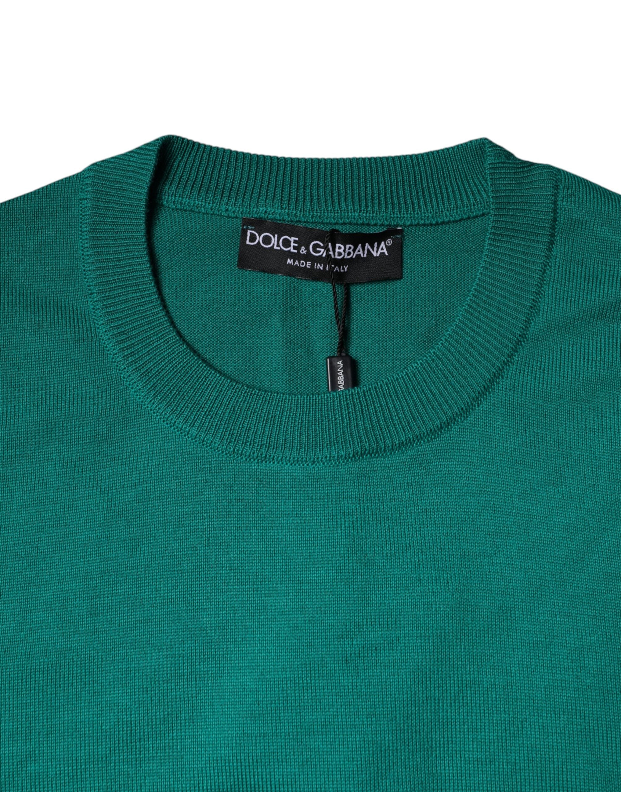 Dolce & Gabbana Green Wool Knit Crew Neck Pullover Sweater