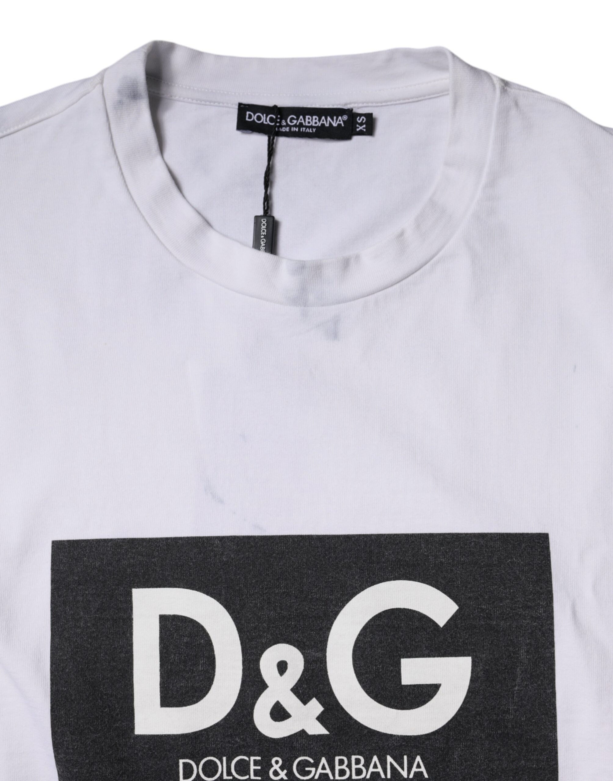 Dolce & Gabbana Λευκό Βαμβακερό T-shirt με Λογότυπο και Στρογγυλή Λαιμόκοψη