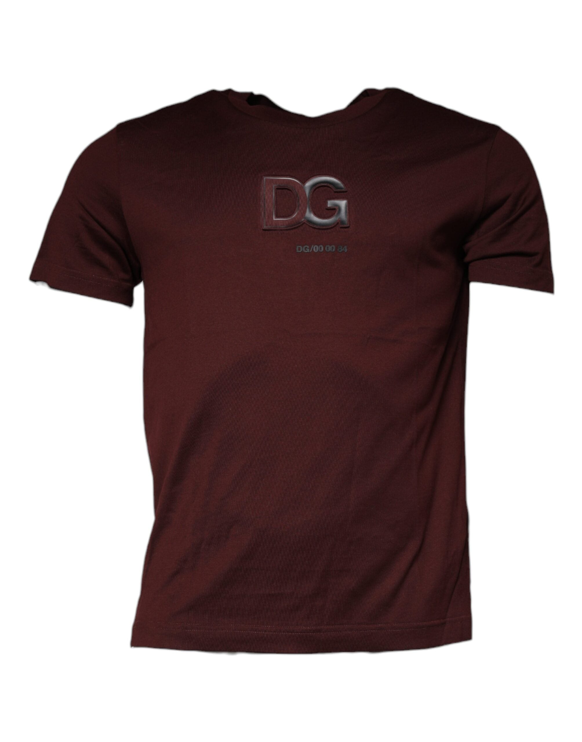 Dolce & Gabbana Maroon DG Logo Βαμβακερό Μπλουζάκι με Κλασσικό Λαιμό