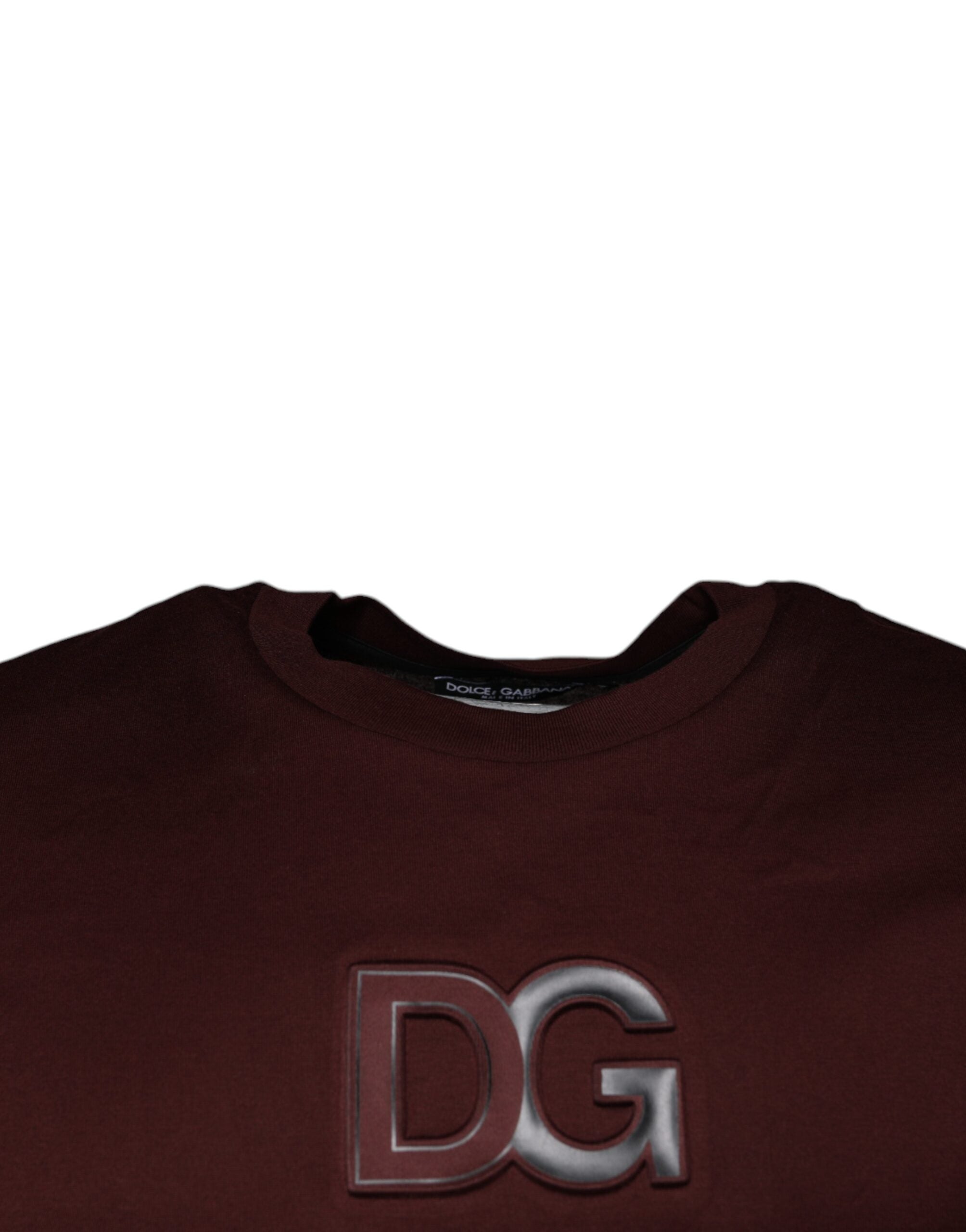 Dolce & Gabbana Maroon DG Logo Βαμβακερό Μπλουζάκι με Κλασσικό Λαιμό