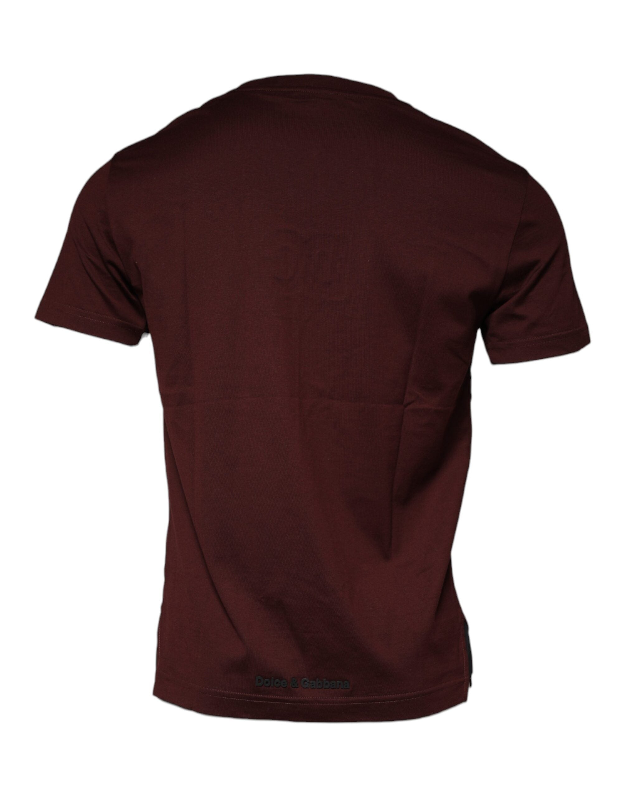 Dolce & Gabbana Maroon DG Logo Βαμβακερό Μπλουζάκι με Κλασσικό Λαιμό