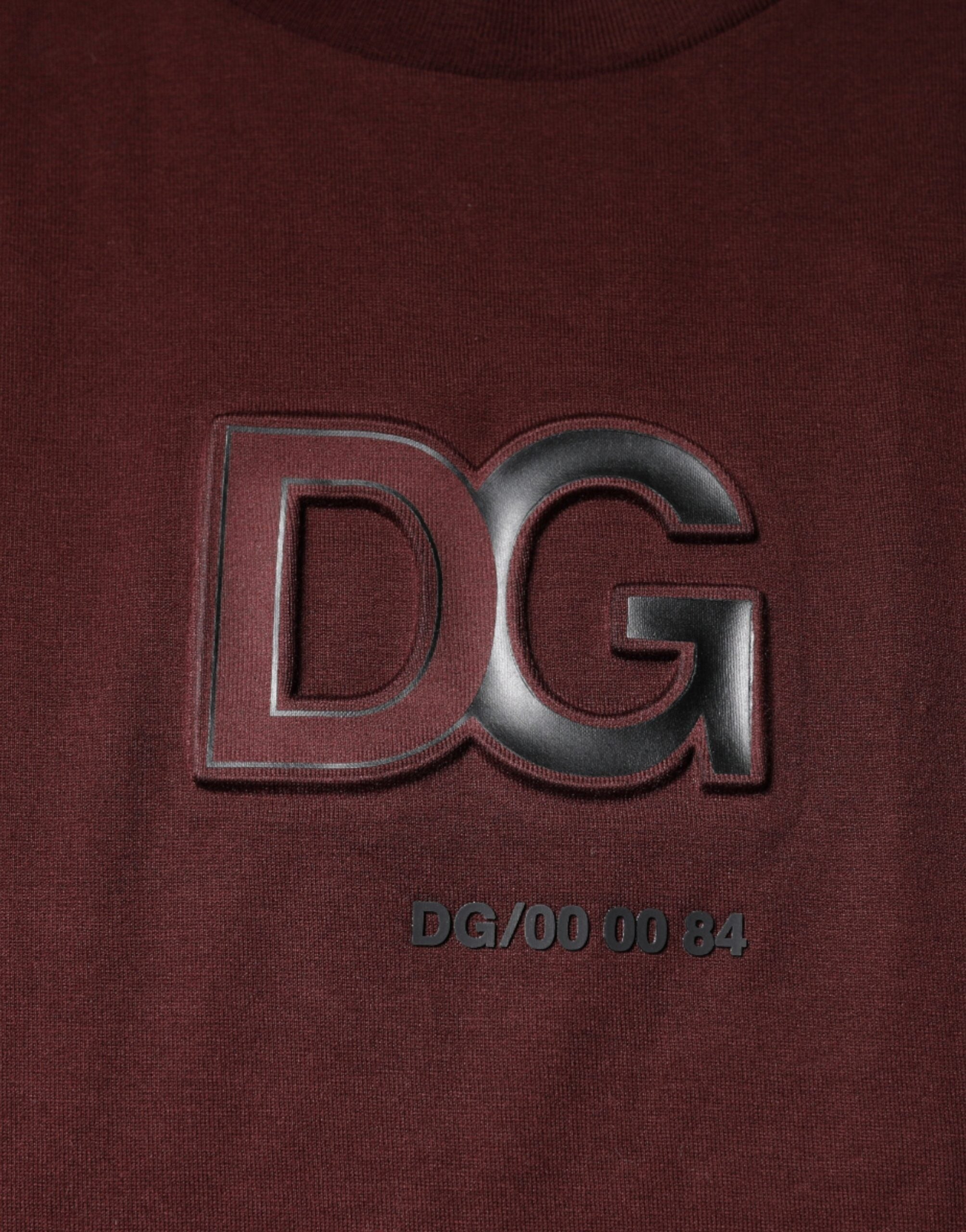 Dolce & Gabbana Maroon DG Logo Βαμβακερό Μπλουζάκι με Κλασσικό Λαιμό