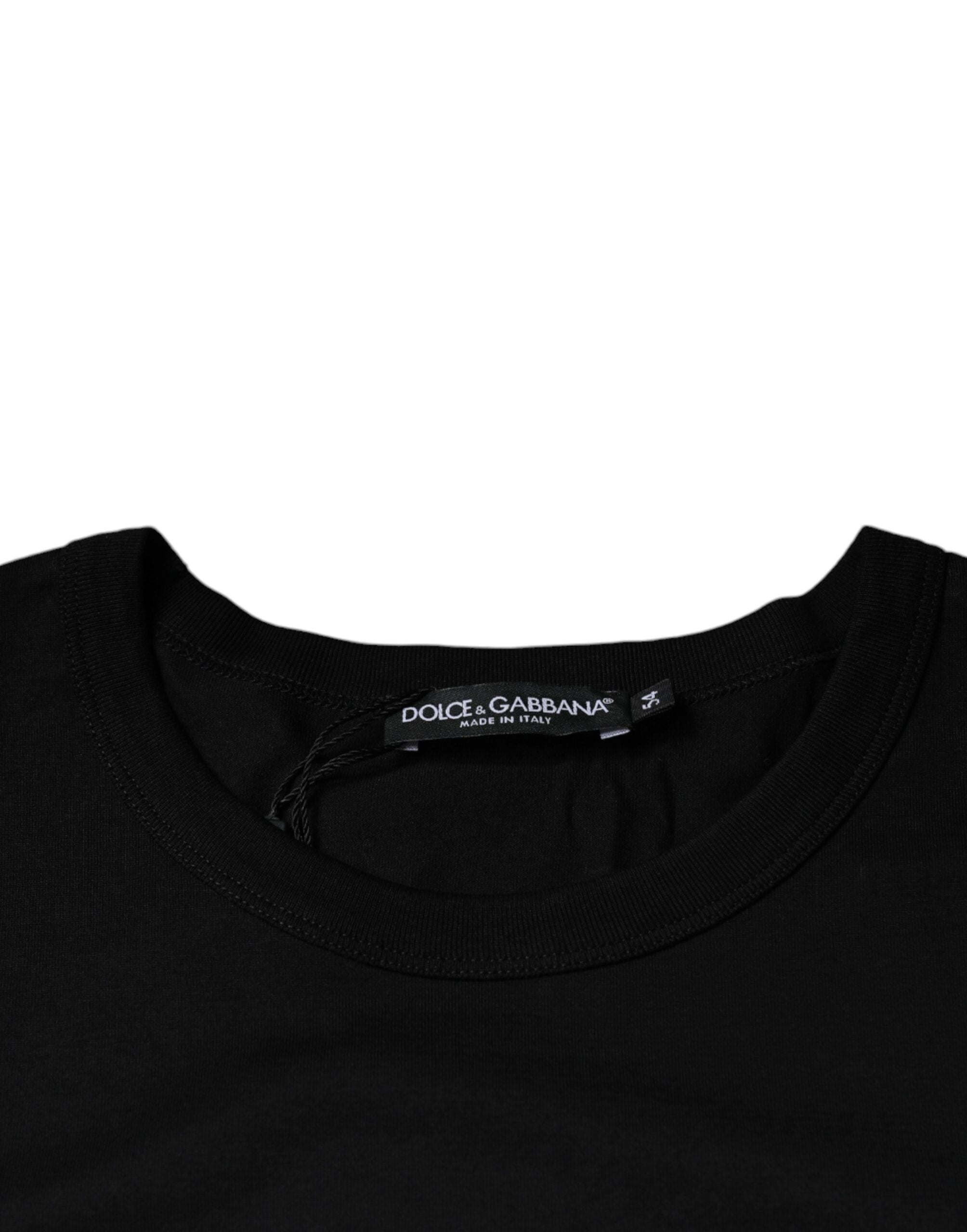 Dolce & Gabbana Μαύρο Βαμβακερό T-shirt με Κοντά Μανίκια και Λαιμόκοψη