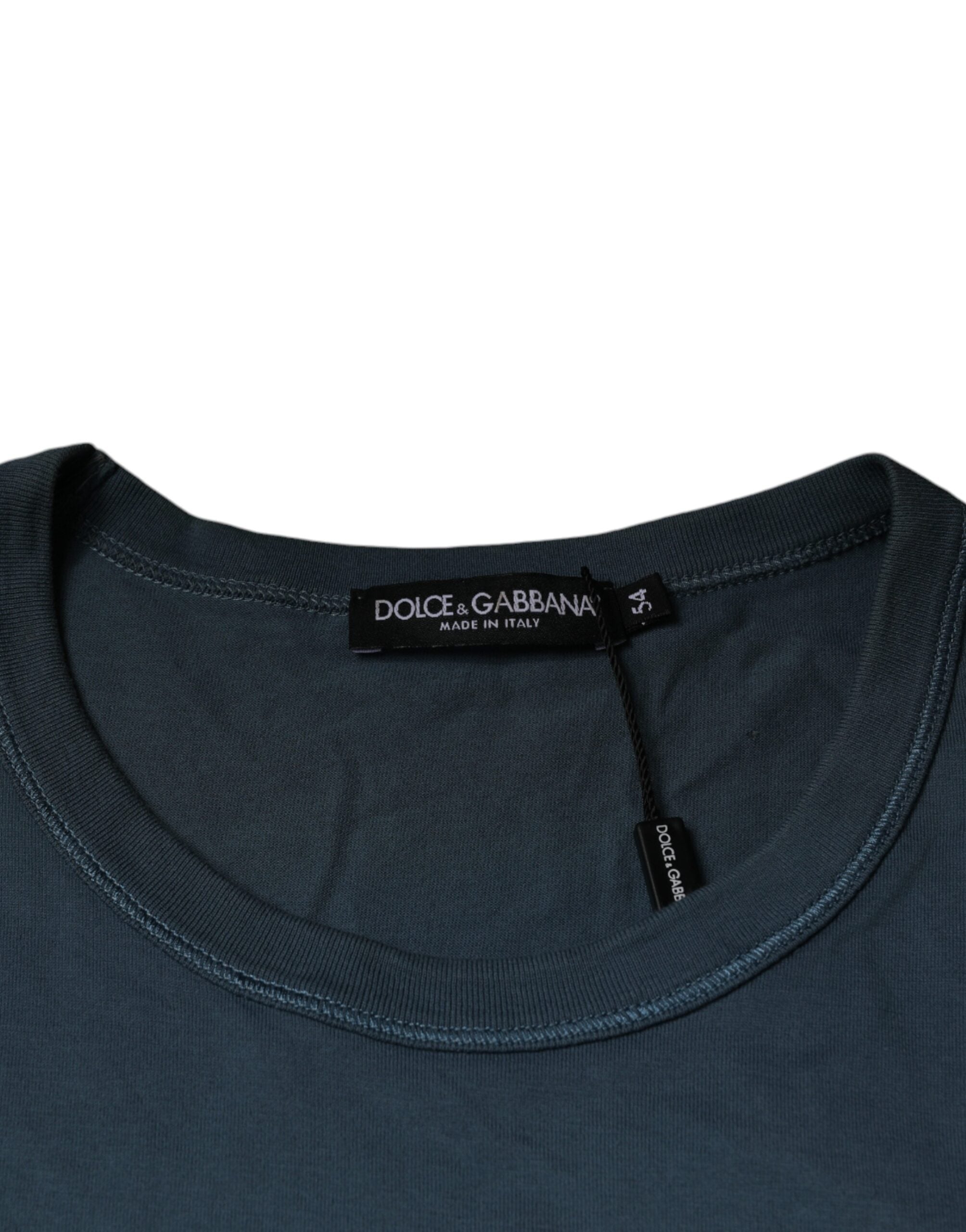 Dolce & Gabbana Μπλε Βαμβακερό Κοντομάνικο T-shirt με Στρογγυλή Λαιμόκοψη