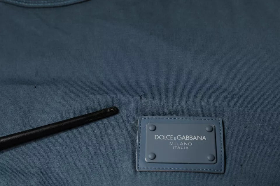 Dolce & Gabbana Μπλε Βαμβακερό Κοντομάνικο T-shirt με Στρογγυλή Λαιμόκοψη