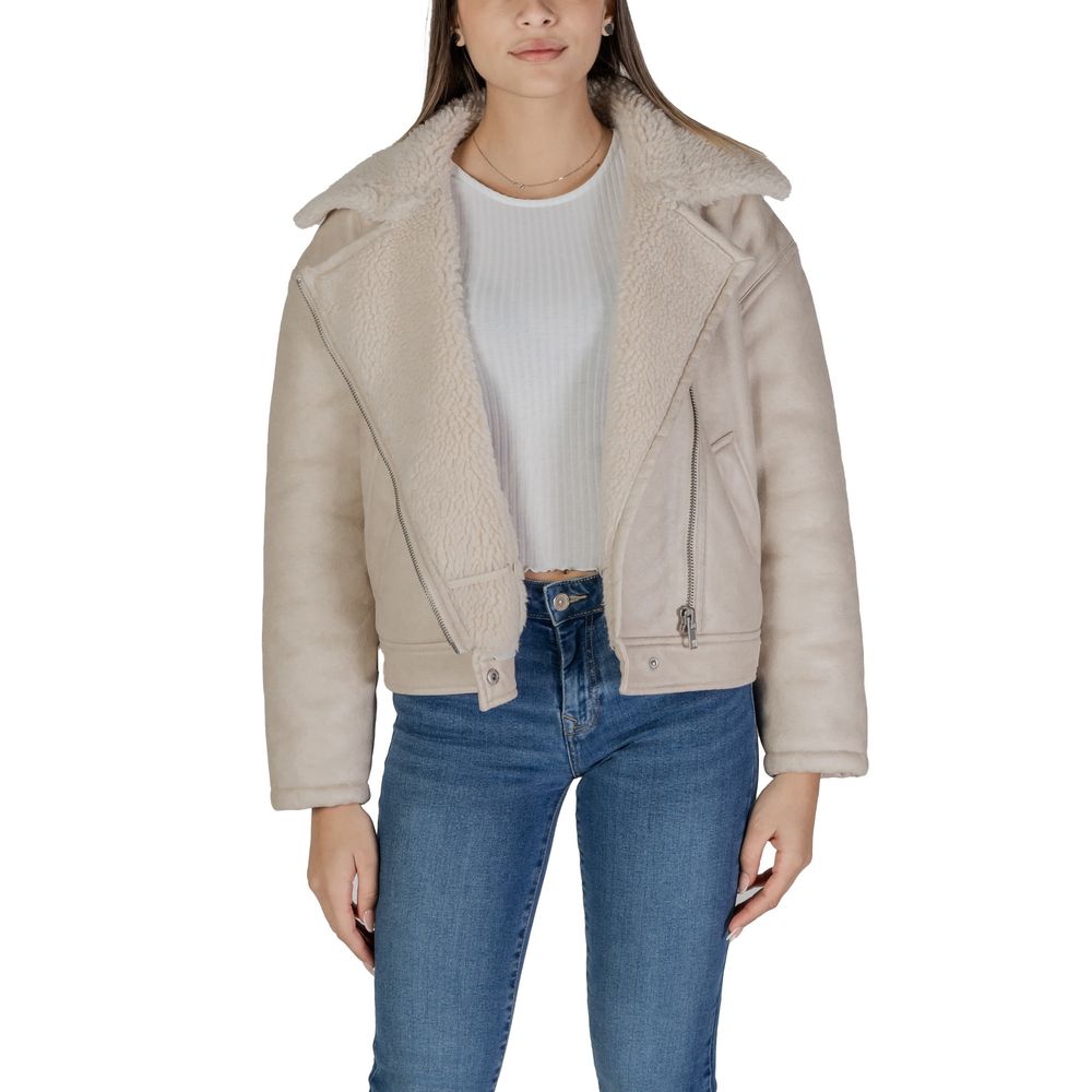 Vila Clothes Beige Synthetic Leather Jackets & Coat