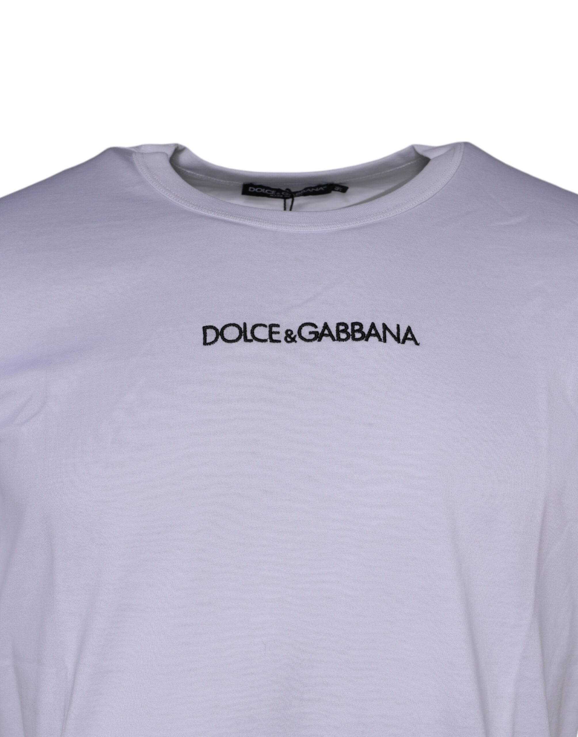 Dolce & Gabbana Λευκό Κοντομάνικο Μπλουζάκι με Εκτύπωση Λογότυπου από Βαμβάκι Στρογγυλή Λαιμόκοψη