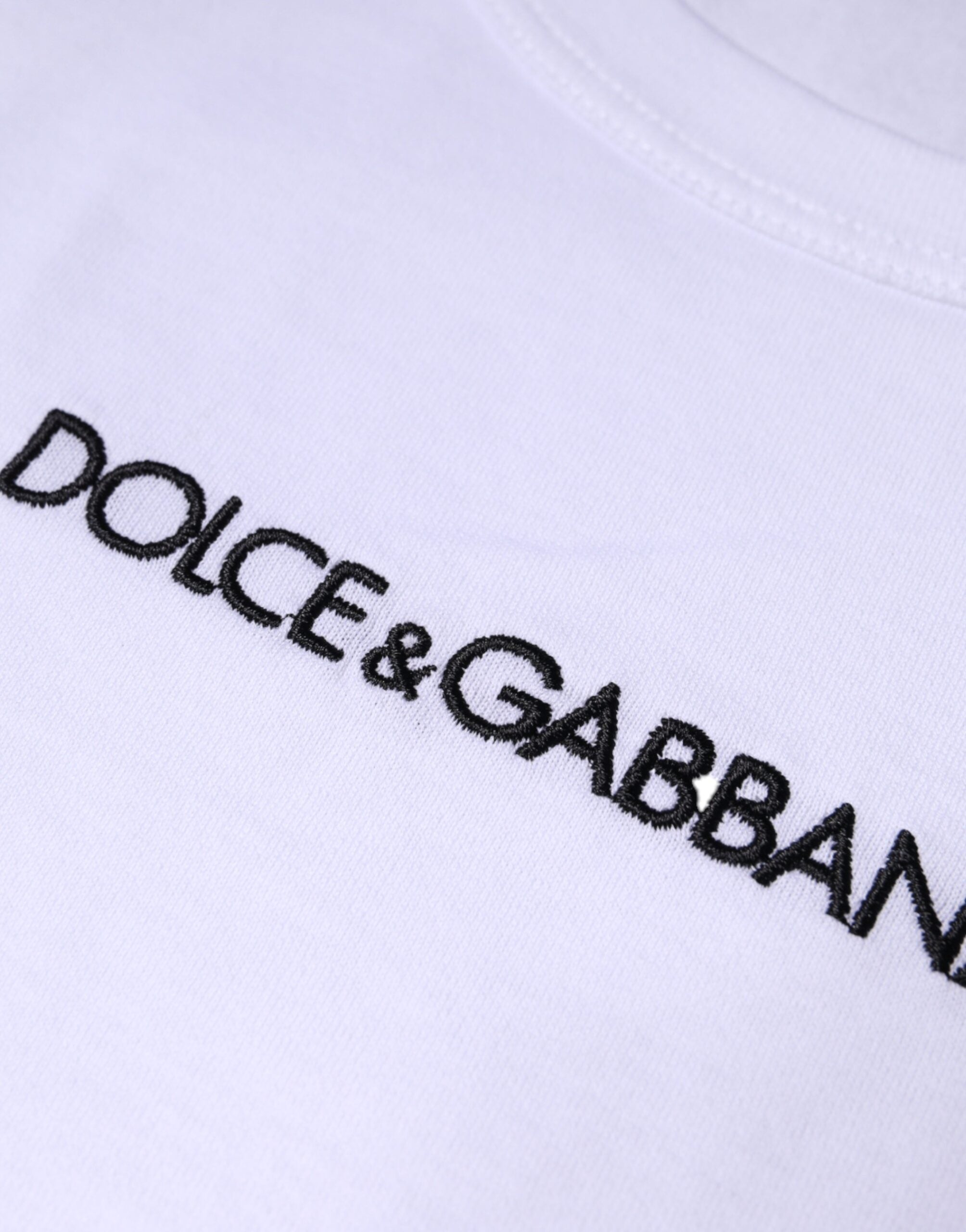 Dolce & Gabbana Λευκό Κοντομάνικο Μπλουζάκι με Εκτύπωση Λογότυπου από Βαμβάκι Στρογγυλή Λαιμόκοψη