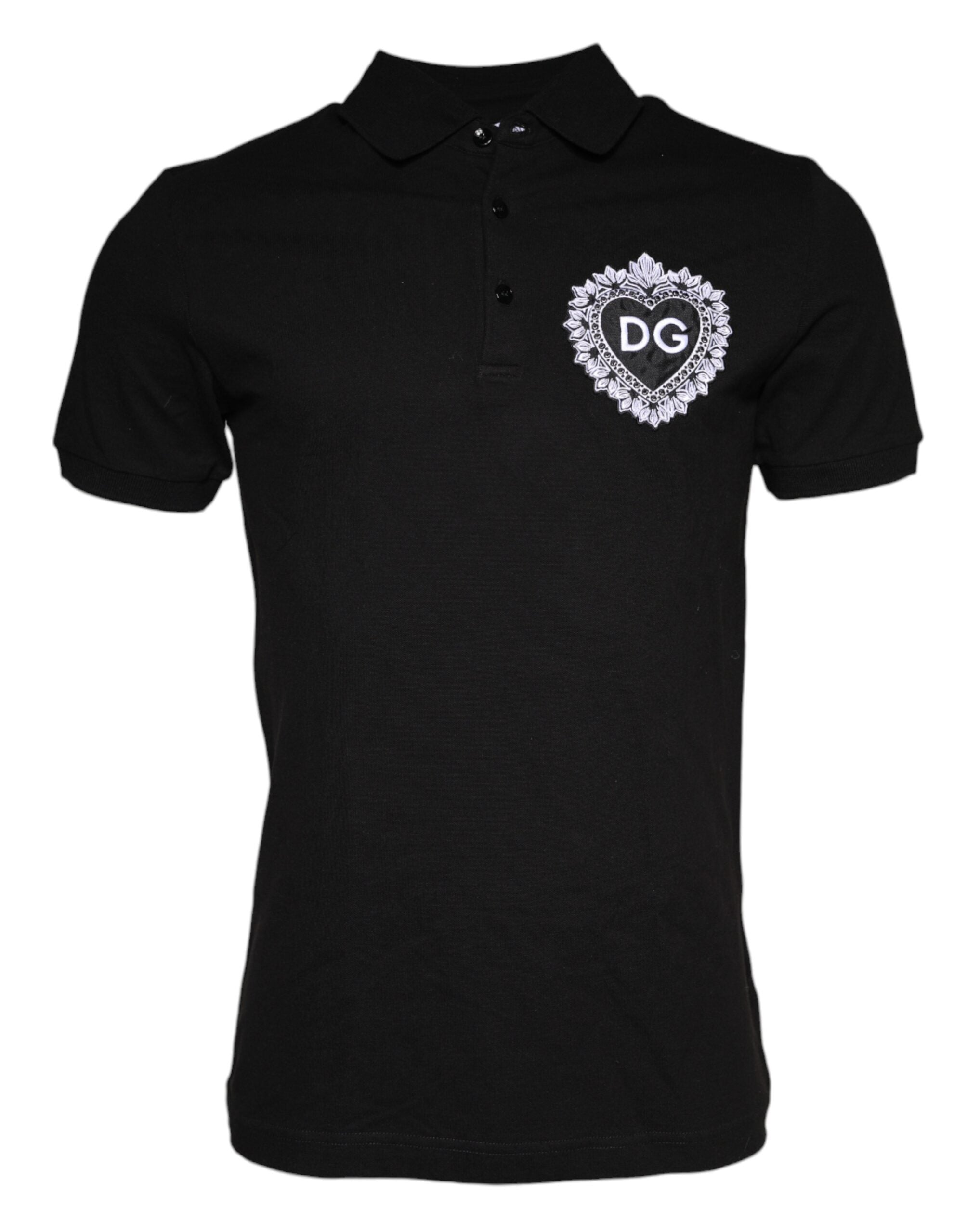 Dolce & Gabbana Μαύρο DG Heart Cotton Polo με Forκά